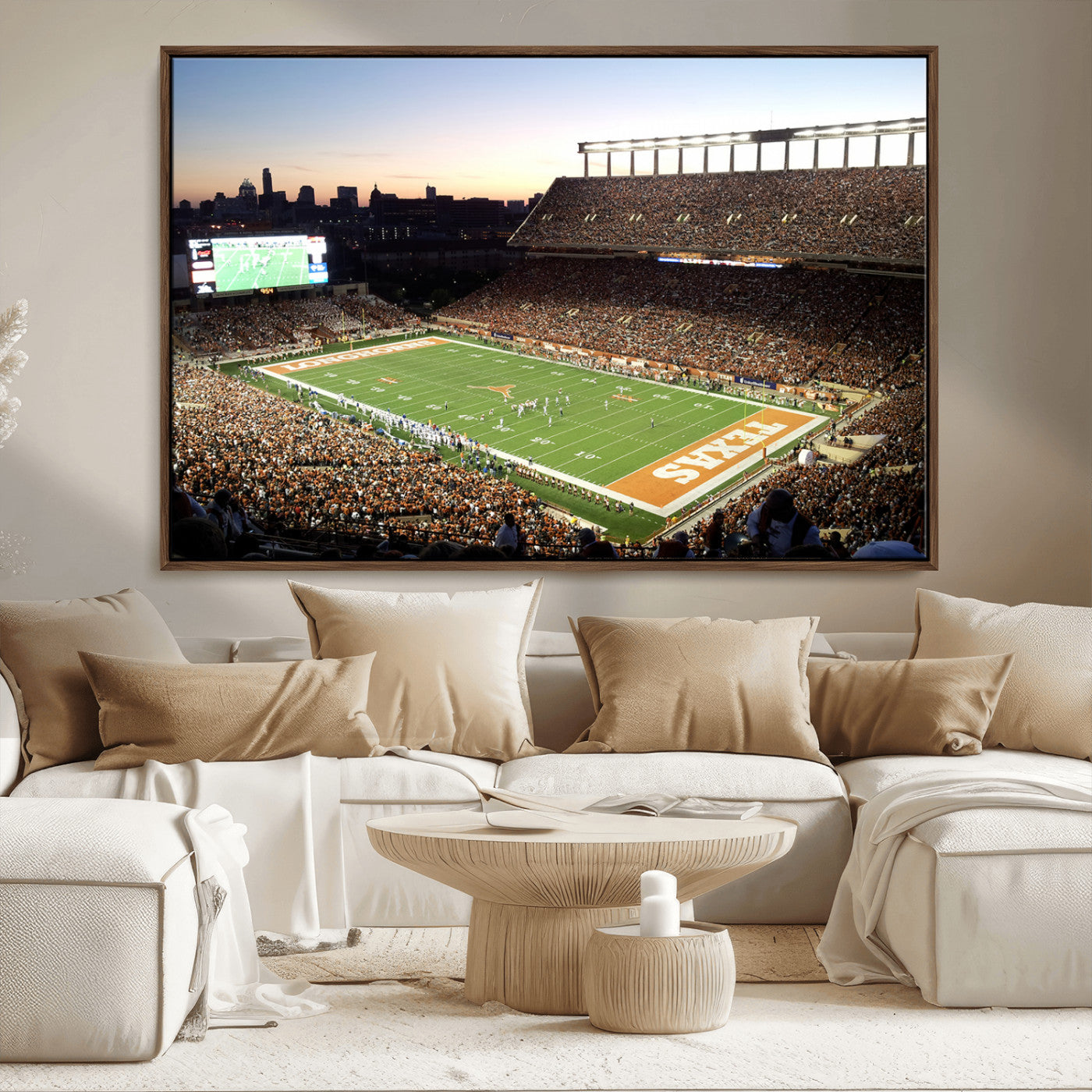11455-MGV-FC-36X24_Walnut-Darrell K Royal-Texas Memorial Stadium Canvas Wall Art - Texas Longhorns Football Match