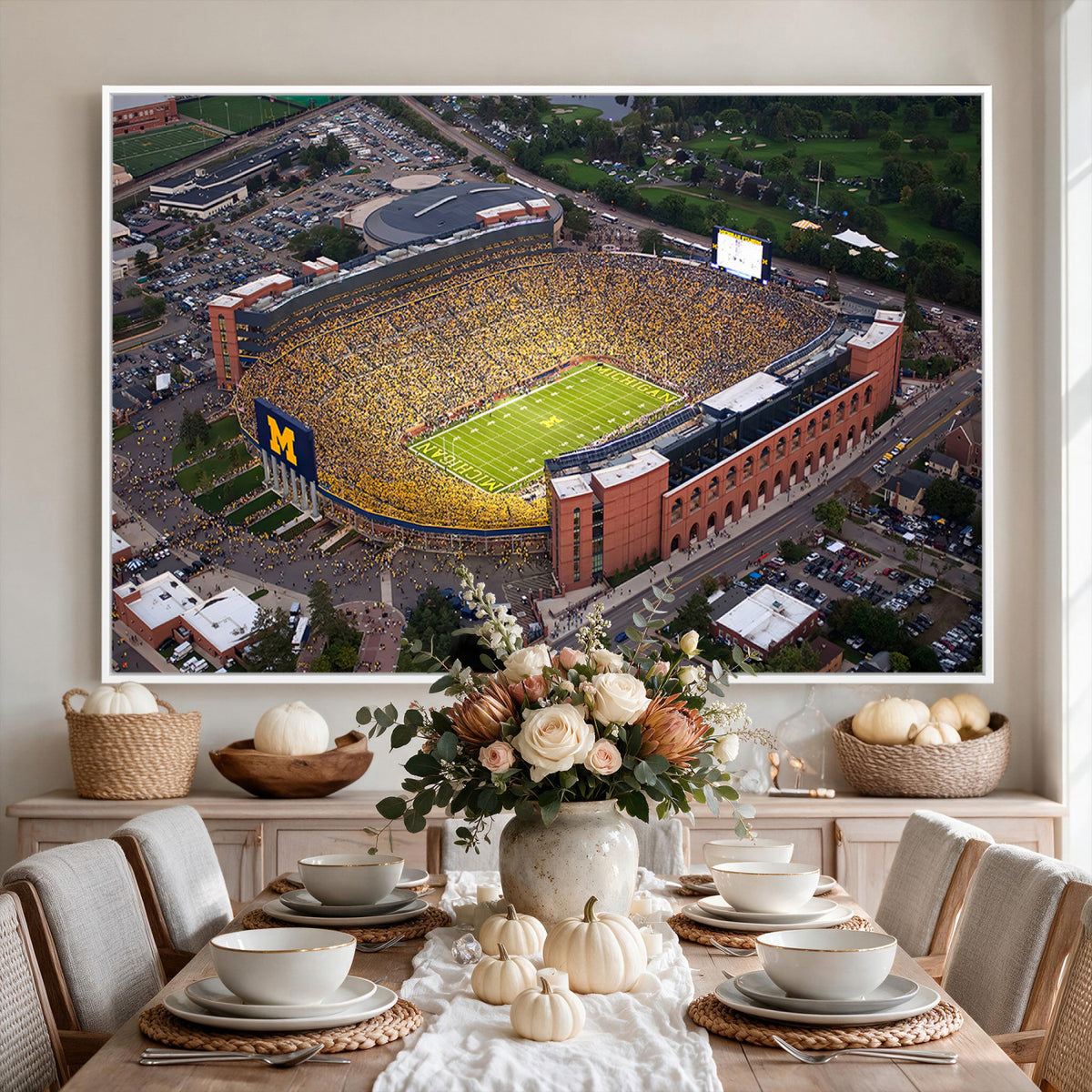 95248-PAN-FL-20X10 - University of Michigan Wolverines Football Team Print - Ann Arbor Michigan Stadium Wall Art Canvas