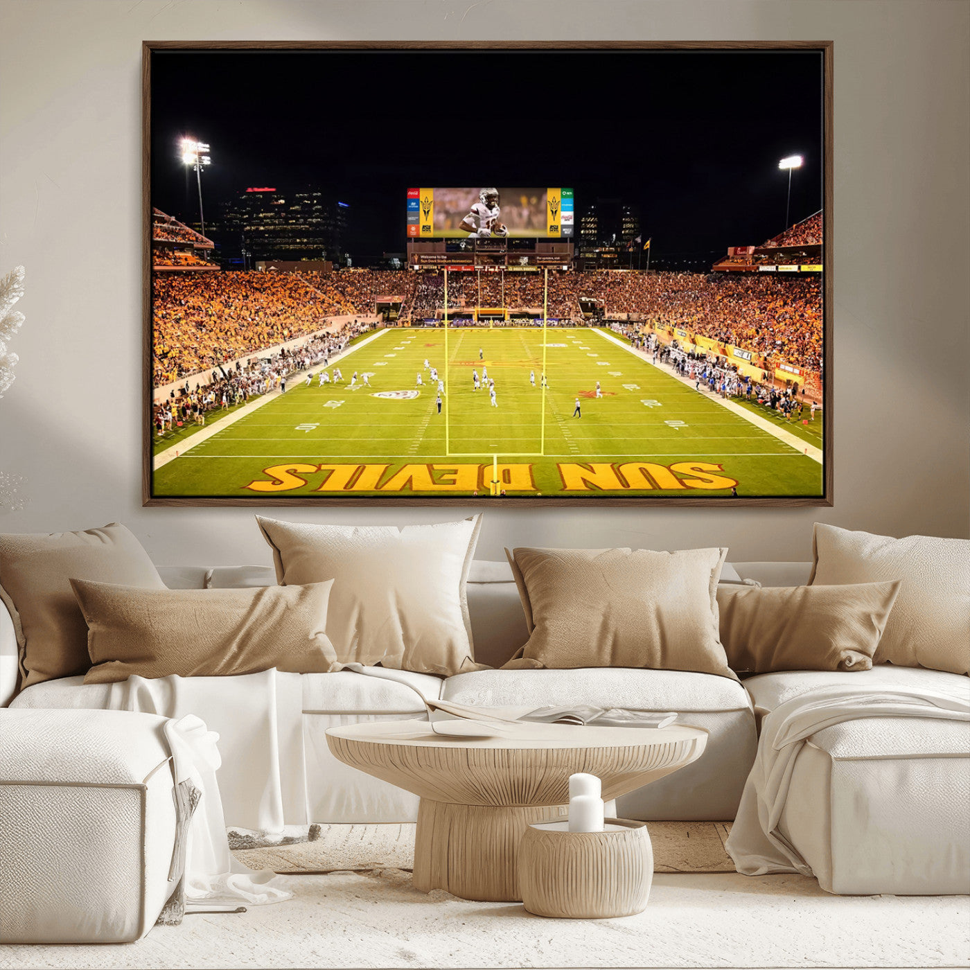 87612-MGV-FC-36X24_Walnut-ASU Sun Devils Football Team Print - Phoenix Mountain America Stadium Canvas Print