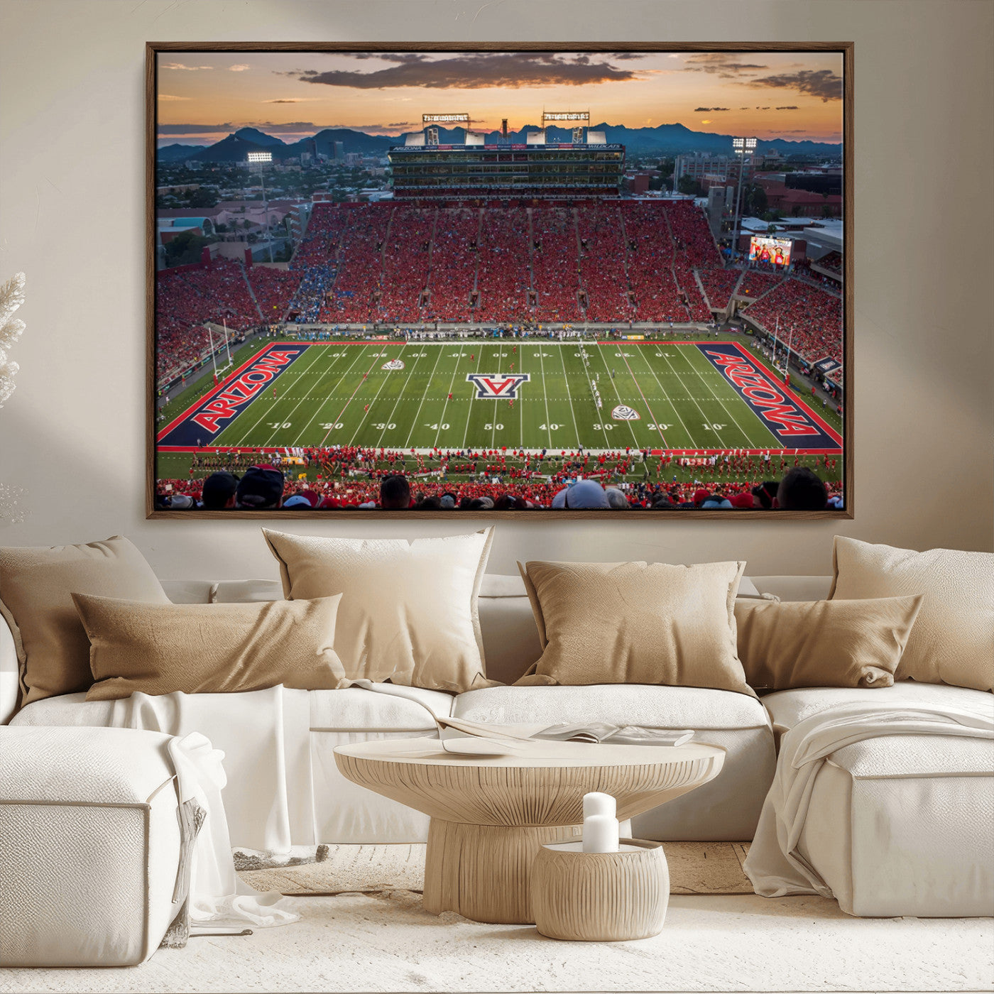 99722-MGV-FC-36X24_Walnut-Framed Arizona Wildcats Football Team Print - Tucson Arizona Stadium Wall Art Canvas Print