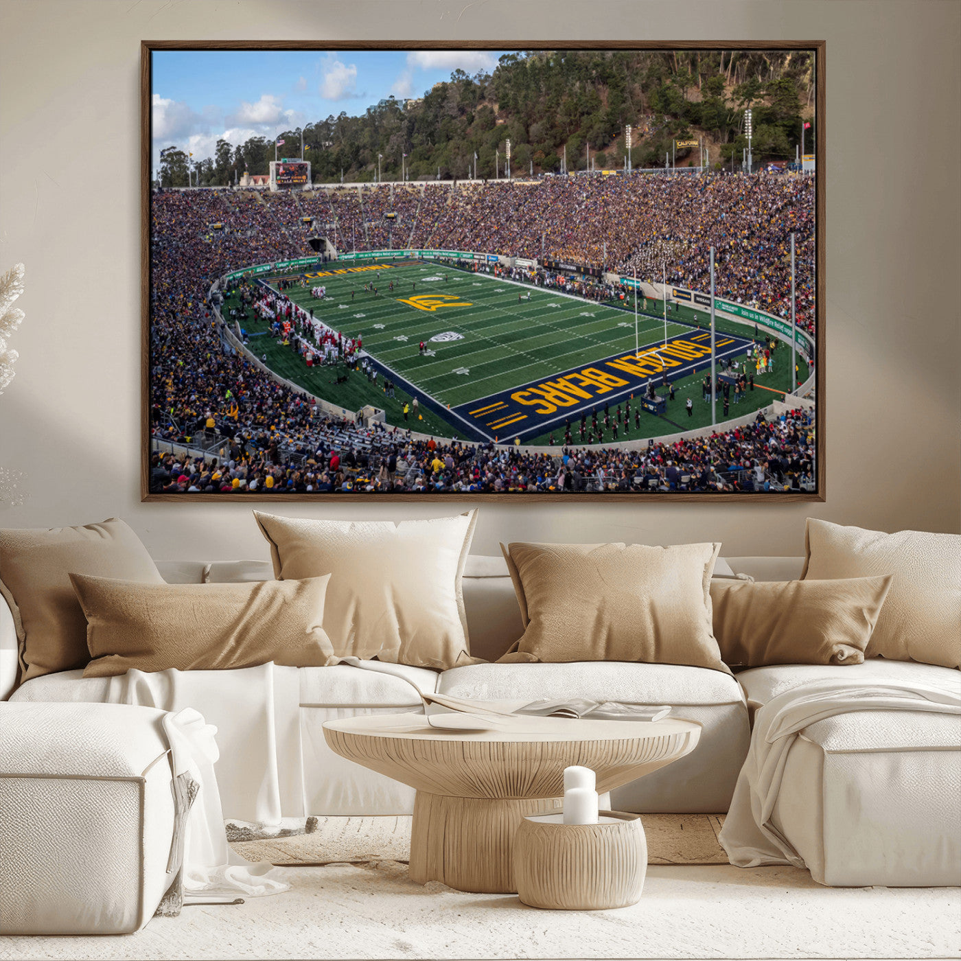 38054-MGV-FC-36X24_Walnut-University of California Golden Bears Football Team Print - Berkeley California Memorial Stadium Art