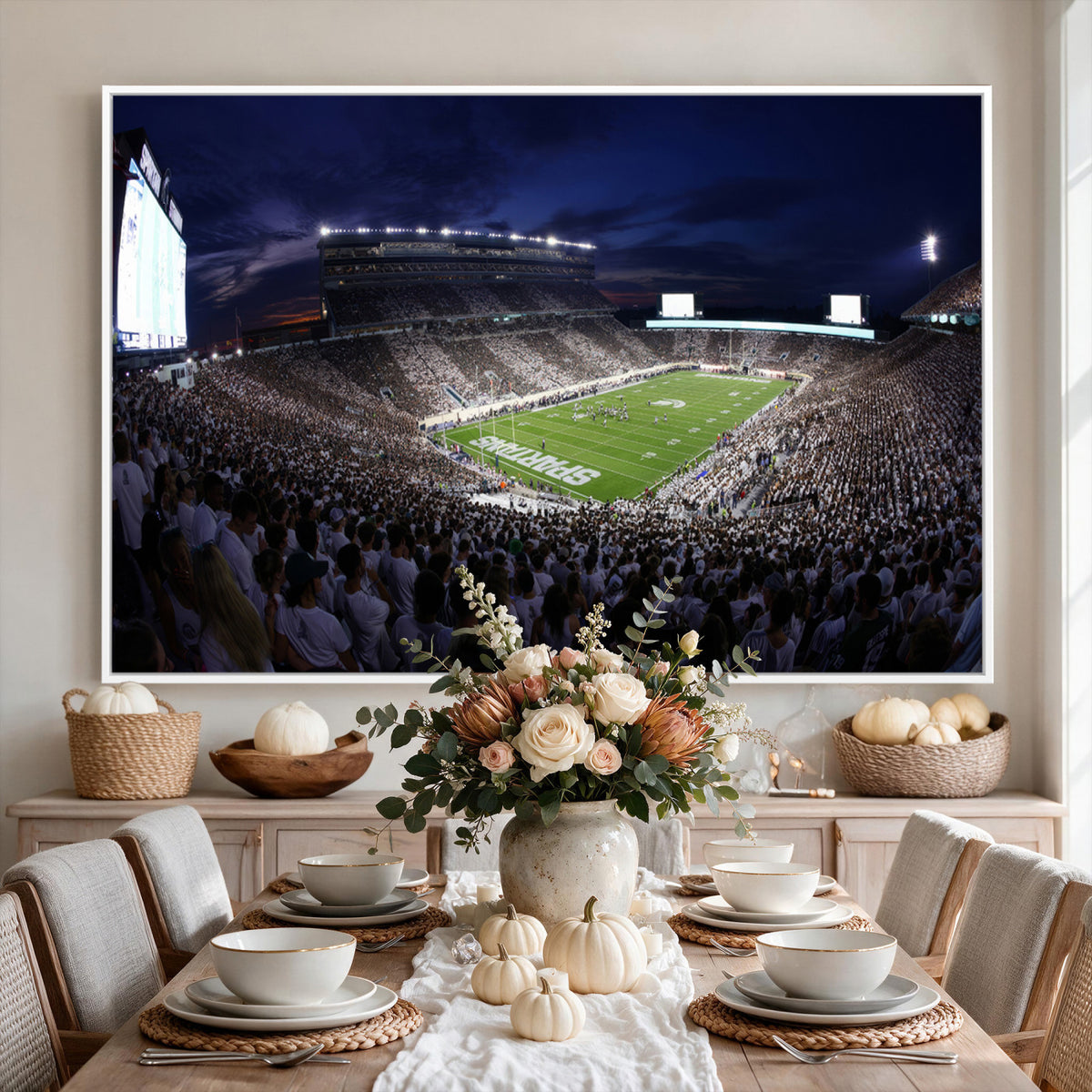 75193-PAN-FL-20X10 - Michigan State Spartans Canvas, Framed Football Team Print - East Lansing Spartan Stadium Wall Art