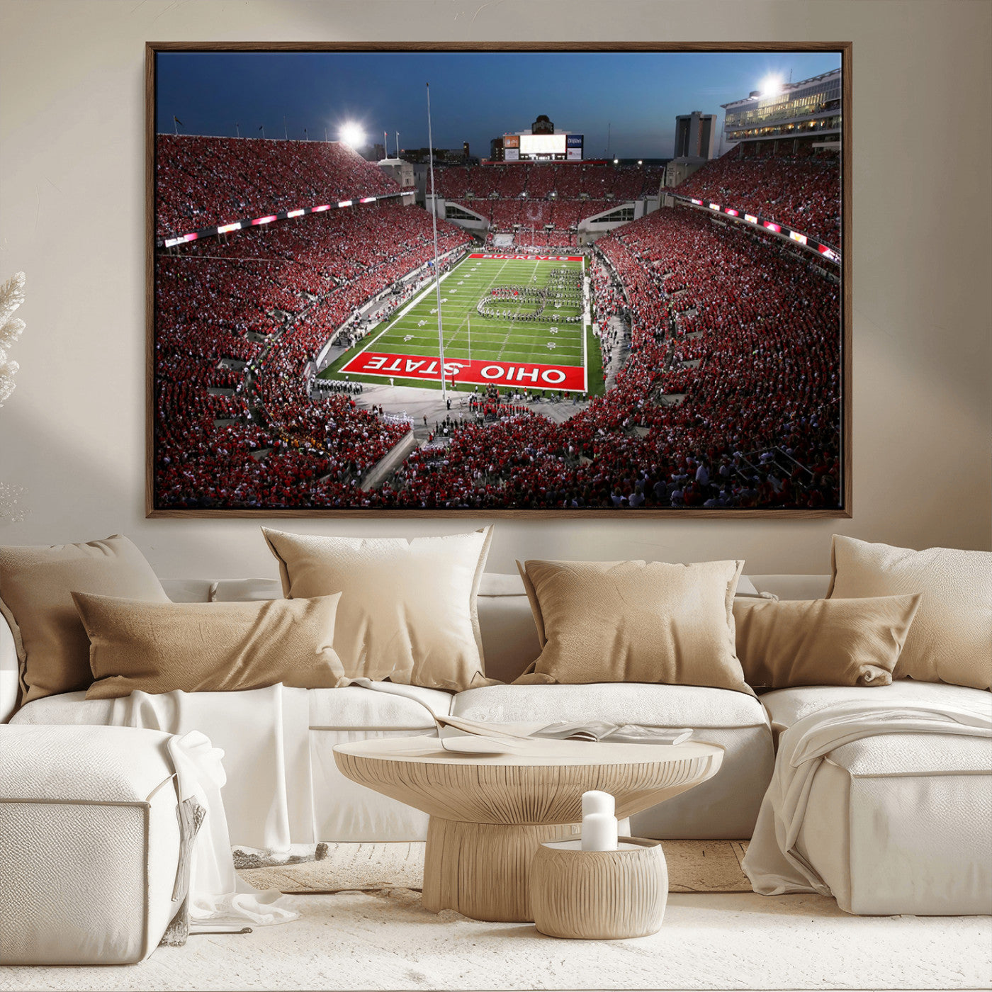 98743-MGV-FC-36X24_Walnut-Ohio State University Buckeyes Football Team Print - Columbus Ohio Stadium Wall Art Canvas Print