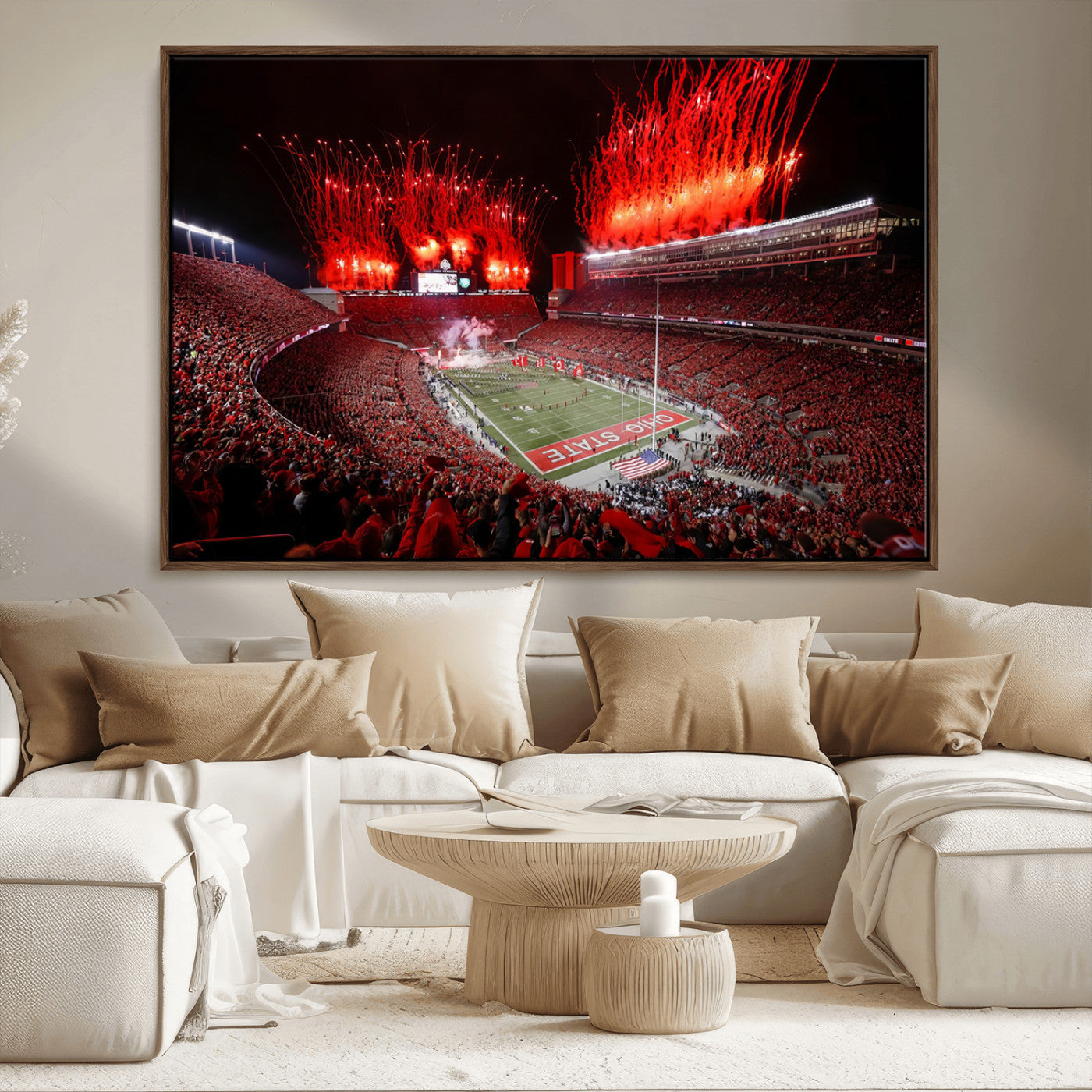 56909-MGV-CV-36X24-Ohio State University Buckeyes Football Team Print - Columbus Ohio Stadium Wall Art Canvas Print