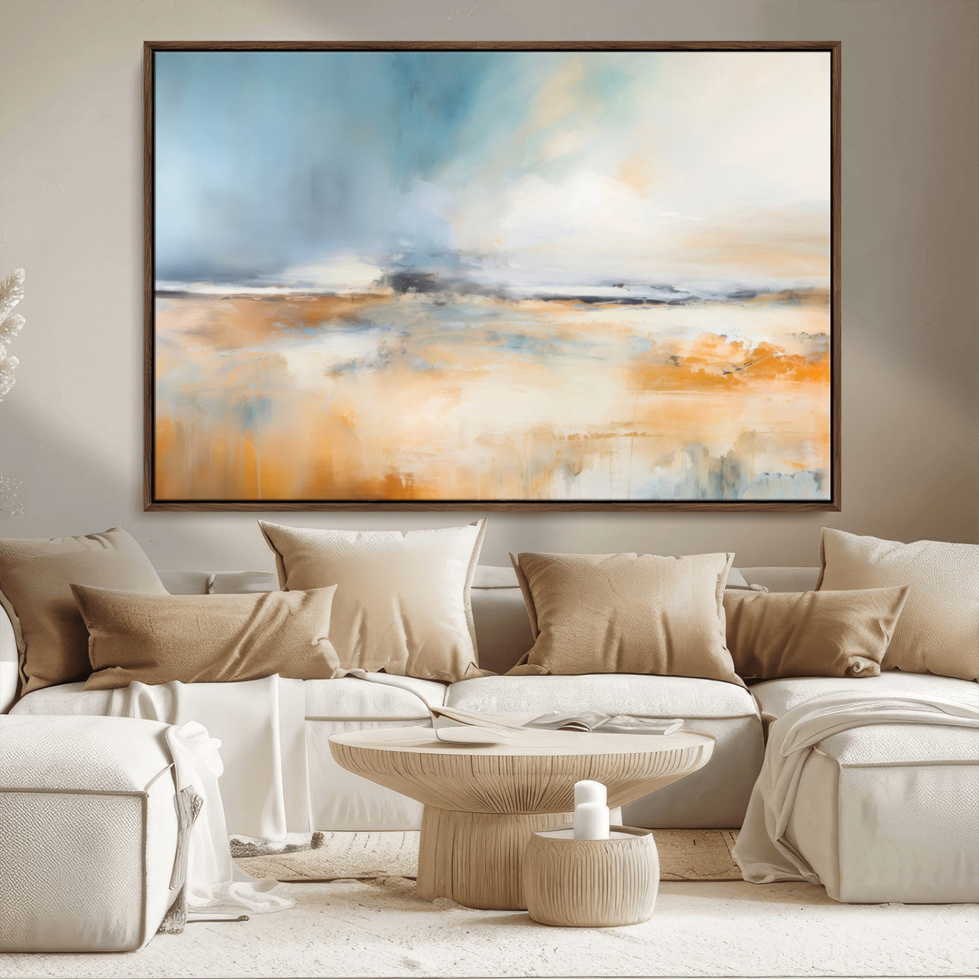 guzelmis-sharpen-MGV-FC-36X24_Walnut-Abstract Landscape Wall Art Canvas Print - Warm Tones of Orange and Blue, Modern Framed Art for Home