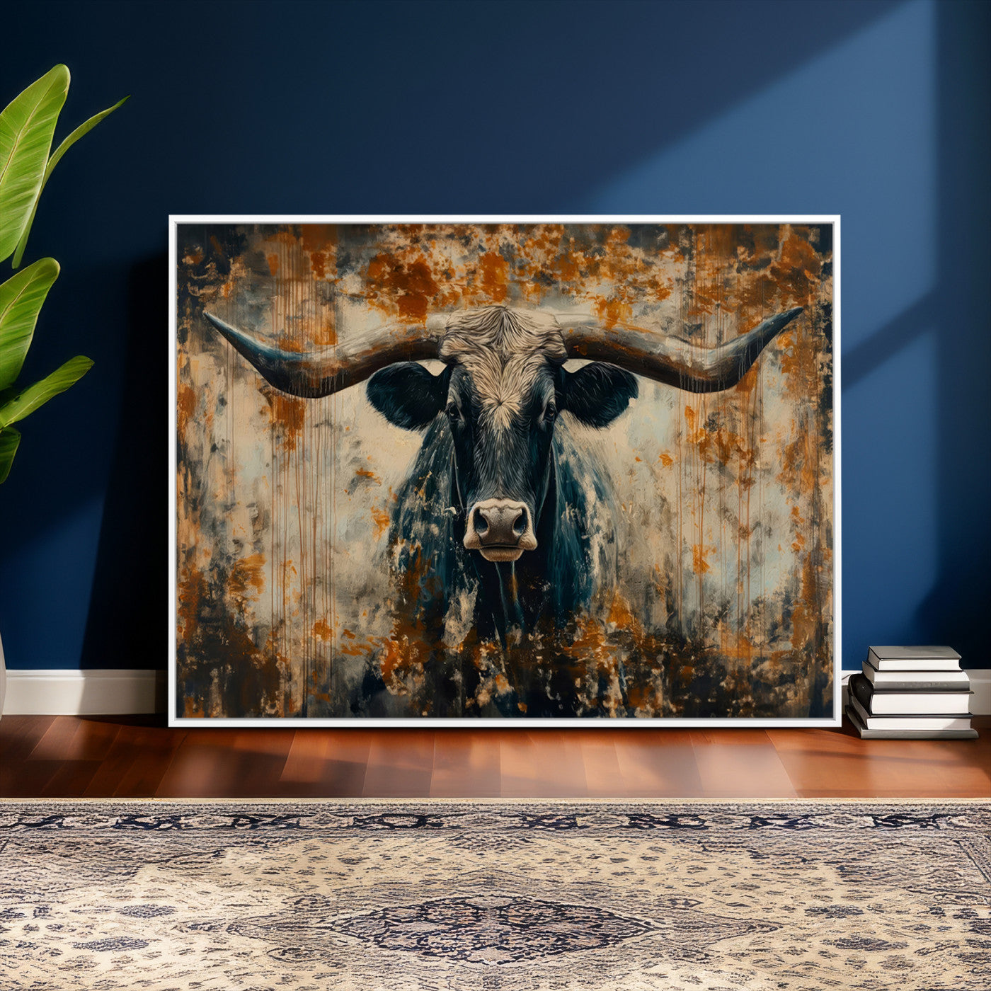 85913-MGV-CV-36X24 - Abstract Longhorn Bull Wall Art | Rustic Western Wall Decor | Framed and Ready to Hang | Ideal for