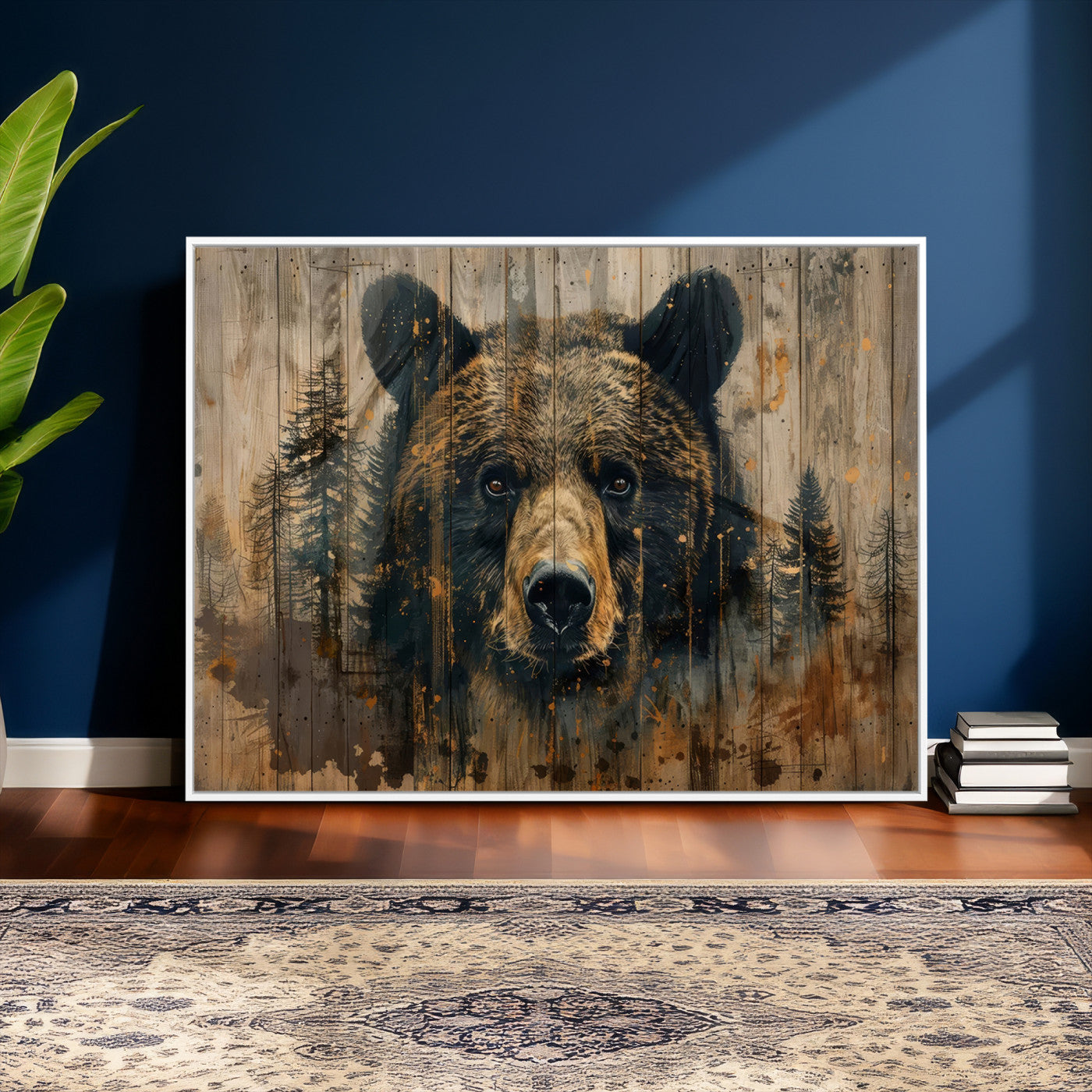 51373-MGV-CV-36X24 - Abstract 399 Bear Wall Art | Rustic Cabin Wall Decor with Forest Design for Farmhouse Wall Decor