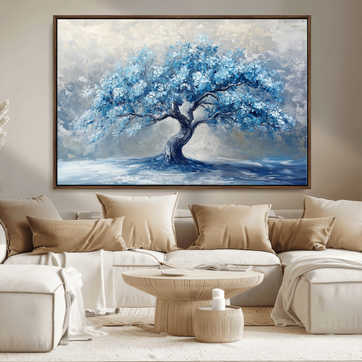 56105-MGV-CV-36X24-Abstract Blue Tree Art Canvas Print, Majestic Tree Wall Art Print for Farmhouse Decor