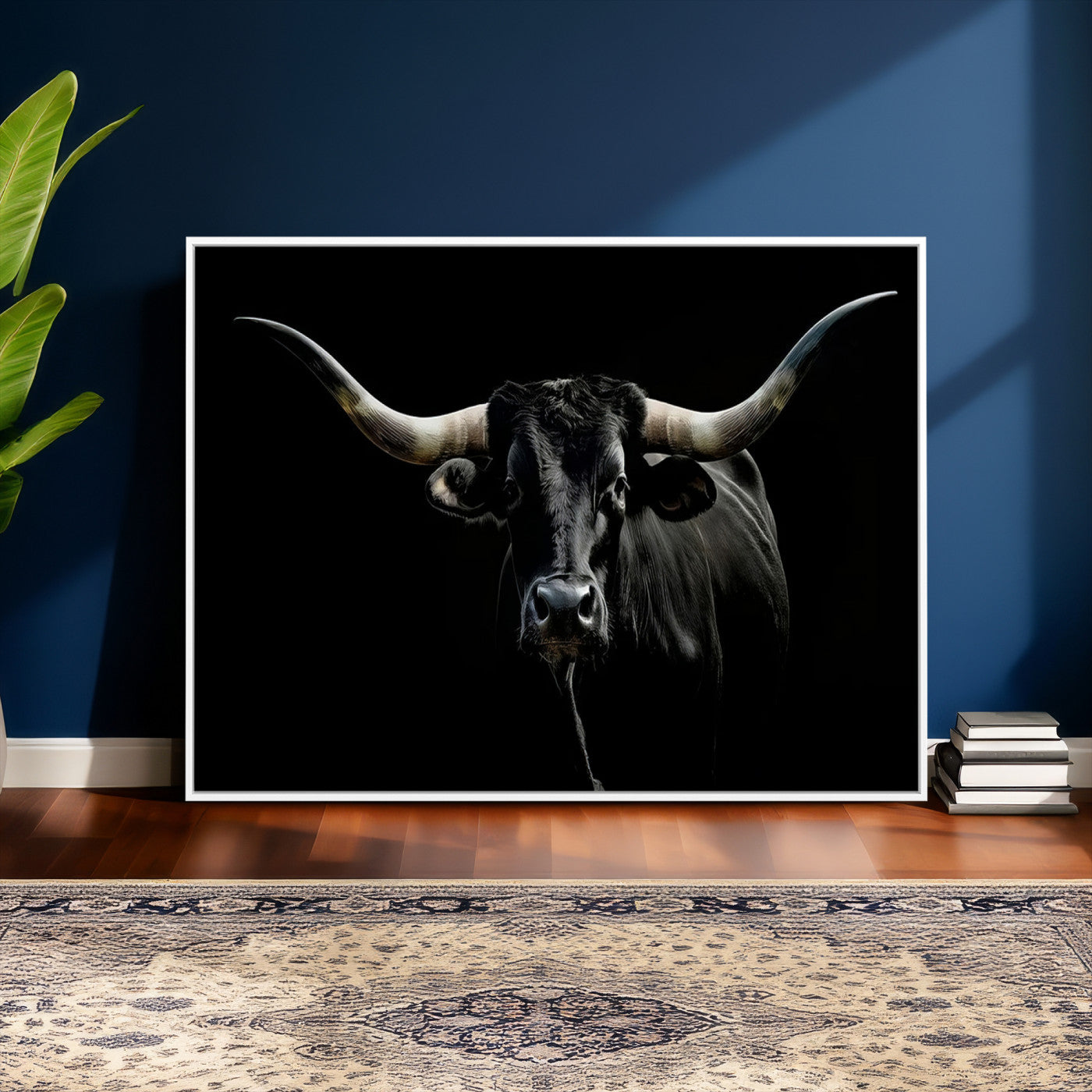 20679-MGV-CV-36X24 - Texas Black Longhorn Bull Wall Art Canvas Print - Western Texas Cattle Rustic Decor Print - Longhorn