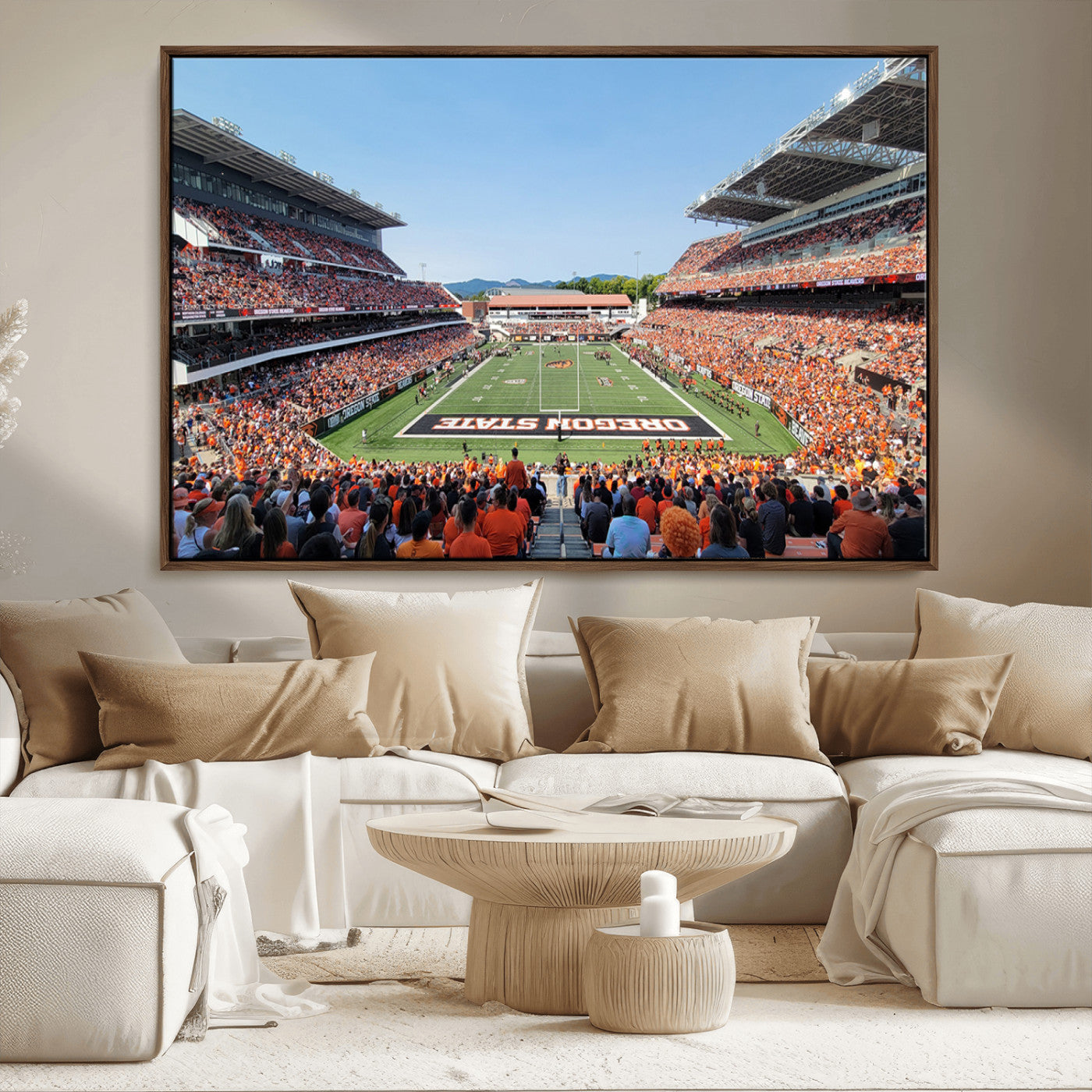 35211-MGV-FC-36X24_Walnut-Oregon State Beavers Football Team Print - Corvallis Reser Stadium Wall Art Canvas Print