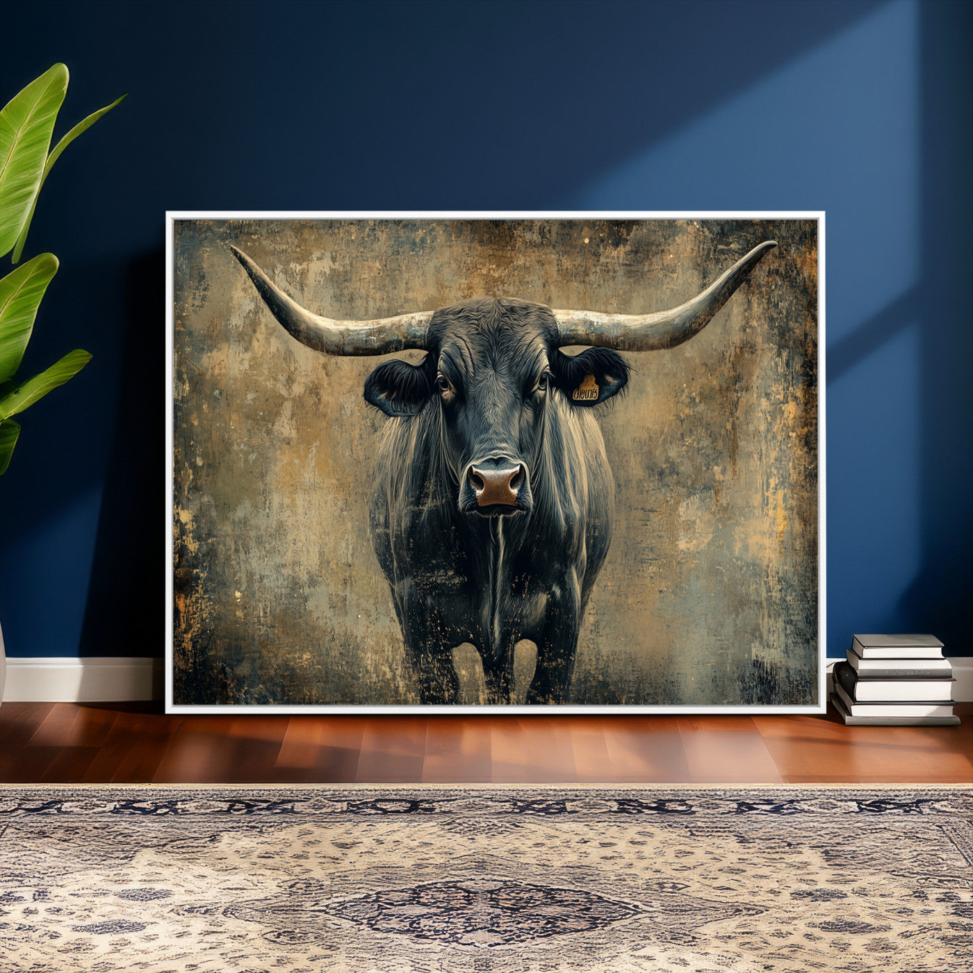 57385-MGV-CV-36X24 - Longhorn Bull Wall Art Canvas Print, Framed Rustic Cow Art Picture Print, Texas Longhorn Perfect Western Decor Artwork