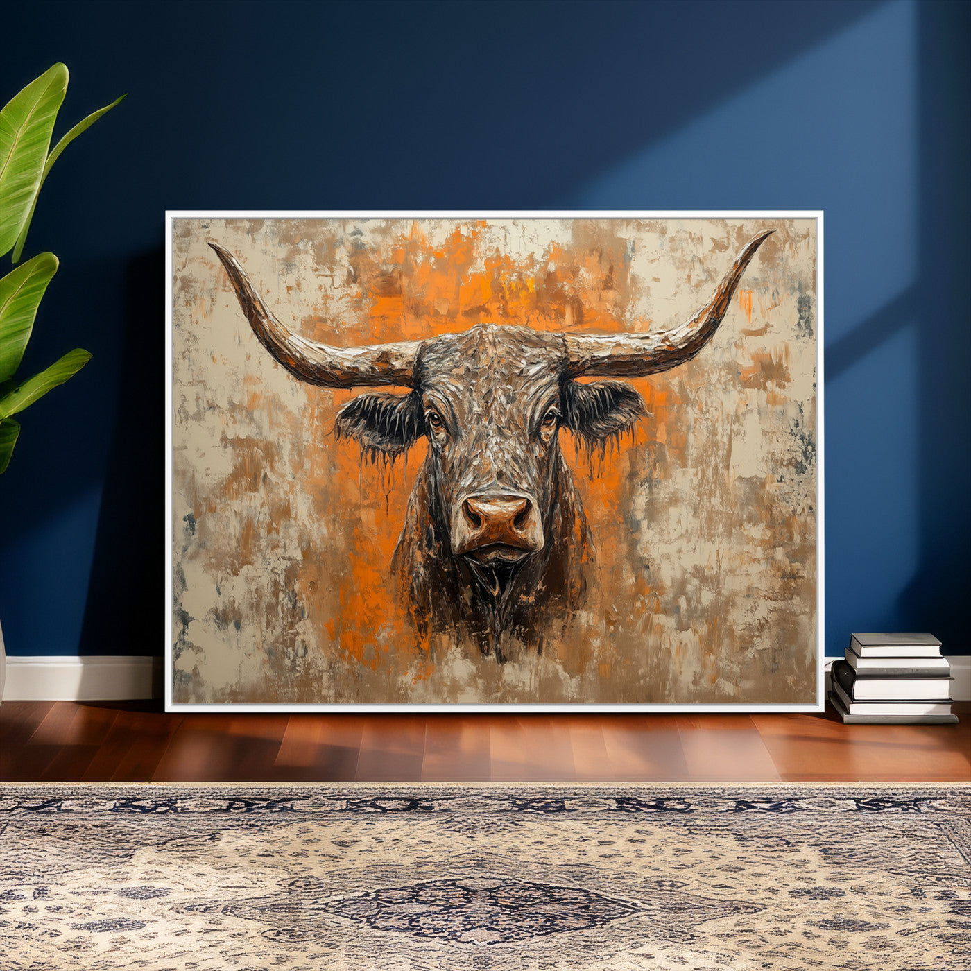 49976-MGV-CV-36X24 - Abstract Cow Longhorn Bull Wall Art Canvas Print - Rustic Texas Western Cattle Artwork