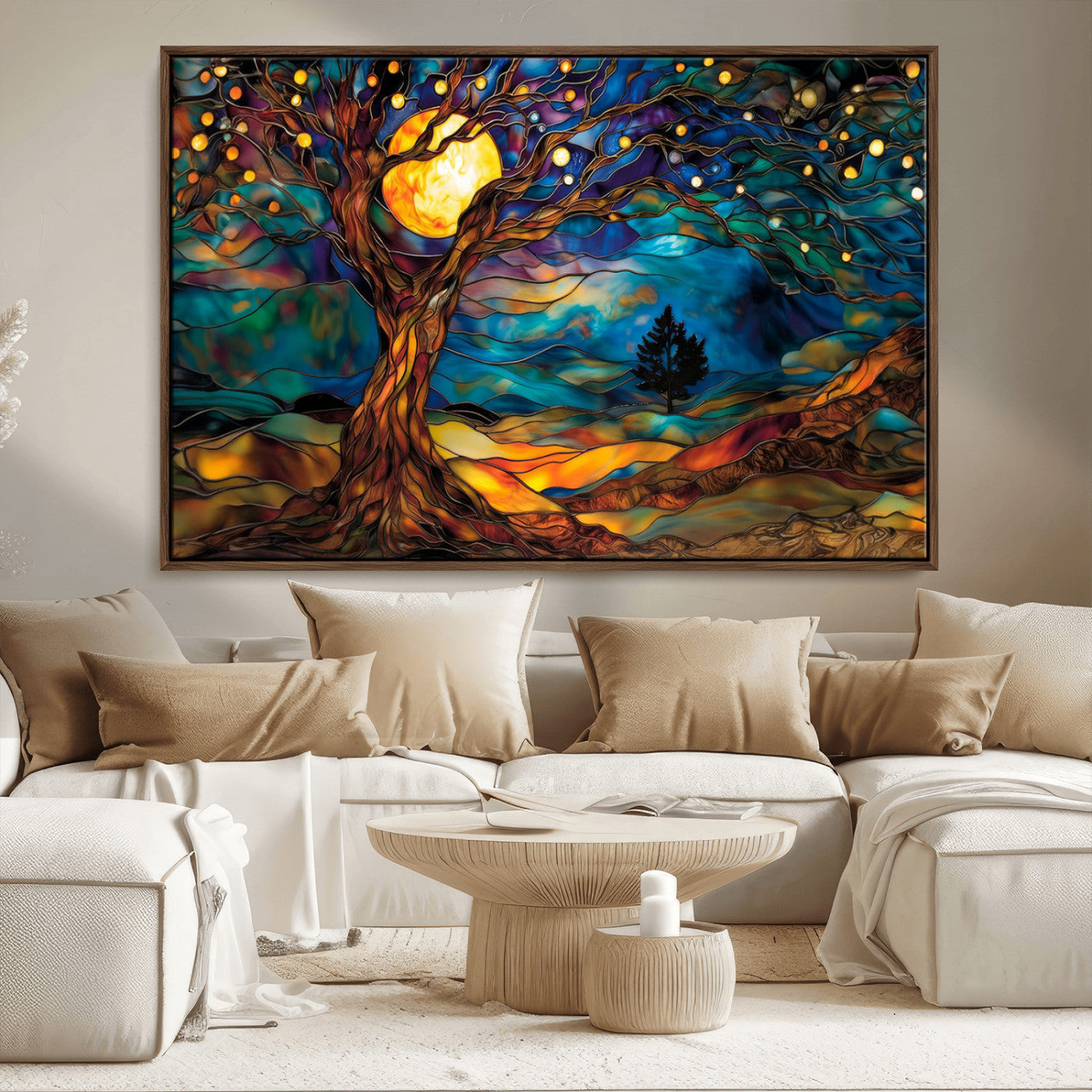18319-MGV-FC-36X24_Walnut-Tree of Life Wall Art - Yggdrasil Tree of Life Canvas Print - Vibrant Moonlit Tree Wall Art, Tree