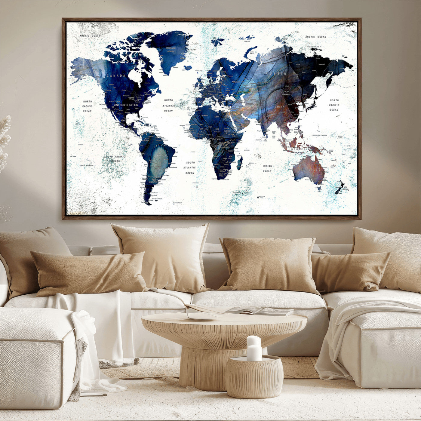 -Push Pin World Map Canvas Print – Travel Tracker Wall Art for Couples, Perfect Anniversary Gift for Home or Office Decor