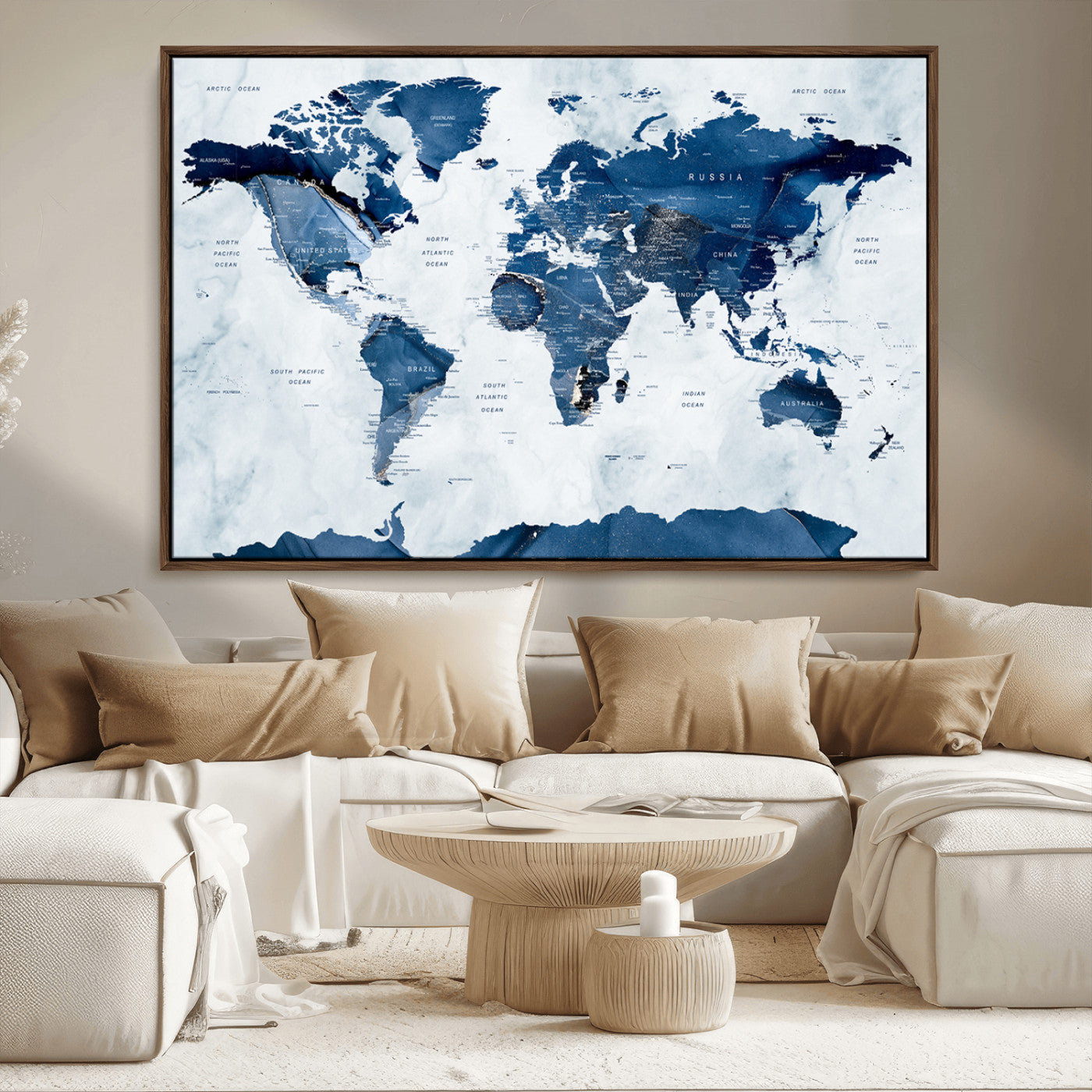 44436-MGV-FC-36X24_Walnut-Push Pin World Map Canvas Print – Travel Tracker Wall Art for Couples, Perfect Anniversary Gift for Home or Office Decor