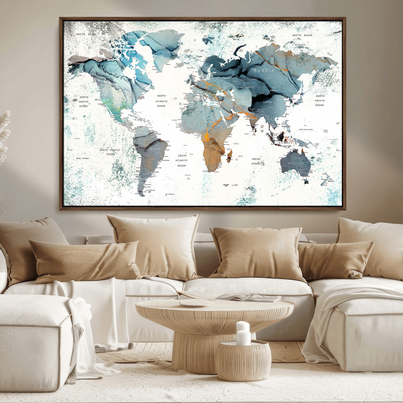 -Push Pin World Map Canvas Print – Travel Tracker Wall Art for Couples, Perfect Anniversary Gift for Home or Office Decor