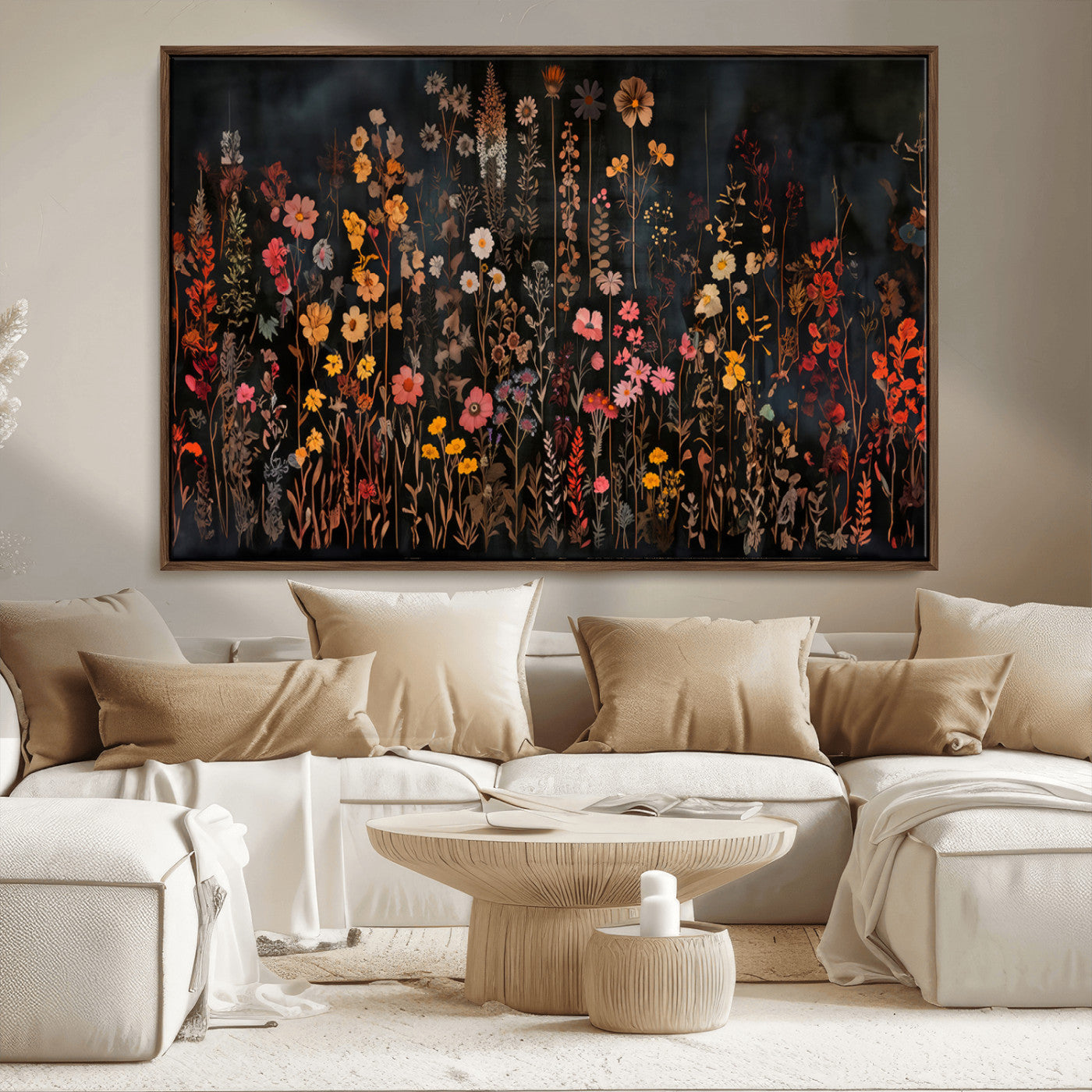 AbstFLF-MGV-CV-36X24-Large Floral Painting Print Illustration Flowers Canvas Wall Art Botanical Wall Decor Modern