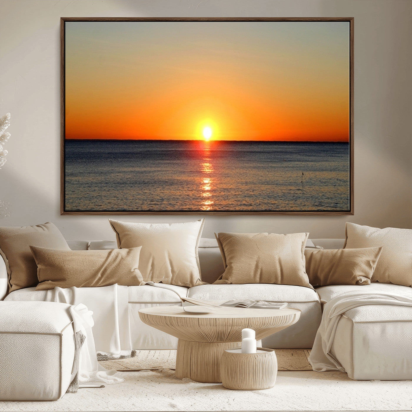 54676-MGV-CV-36X24-Golden Horizon Sunset Over Ocean Wall Art Canvas Print – Tropical Beach Canvas Wall Art – Giclee