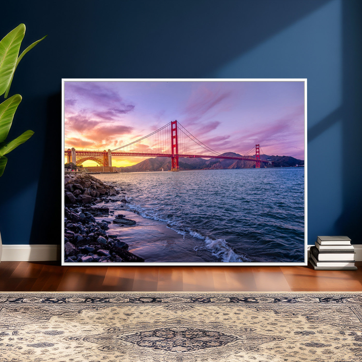 24256-MGV-CV-36X24 - Golden Gate Bridge Wall Art Print, San Francisco Sunset Canvas Wall Art, Cityscape Canvas Print for