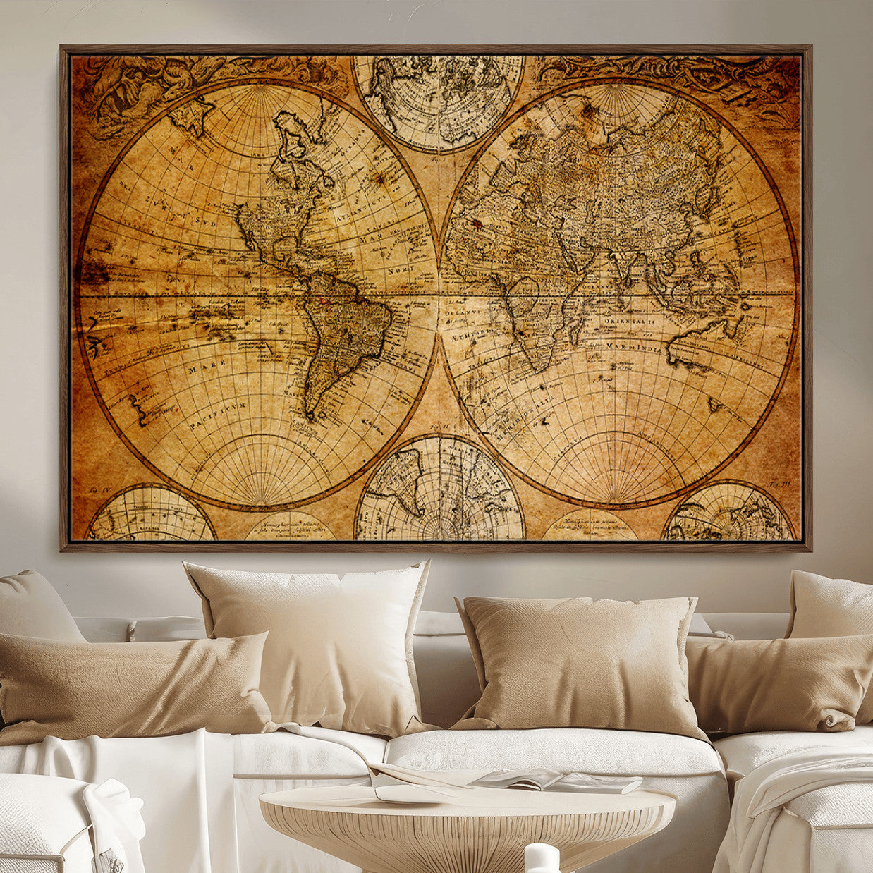25517-MGV-FC-36X24 - Vintage World Map Canvas Print – Antique Push Pin Travel Map, Framed Wall Art for Home or Office Decor