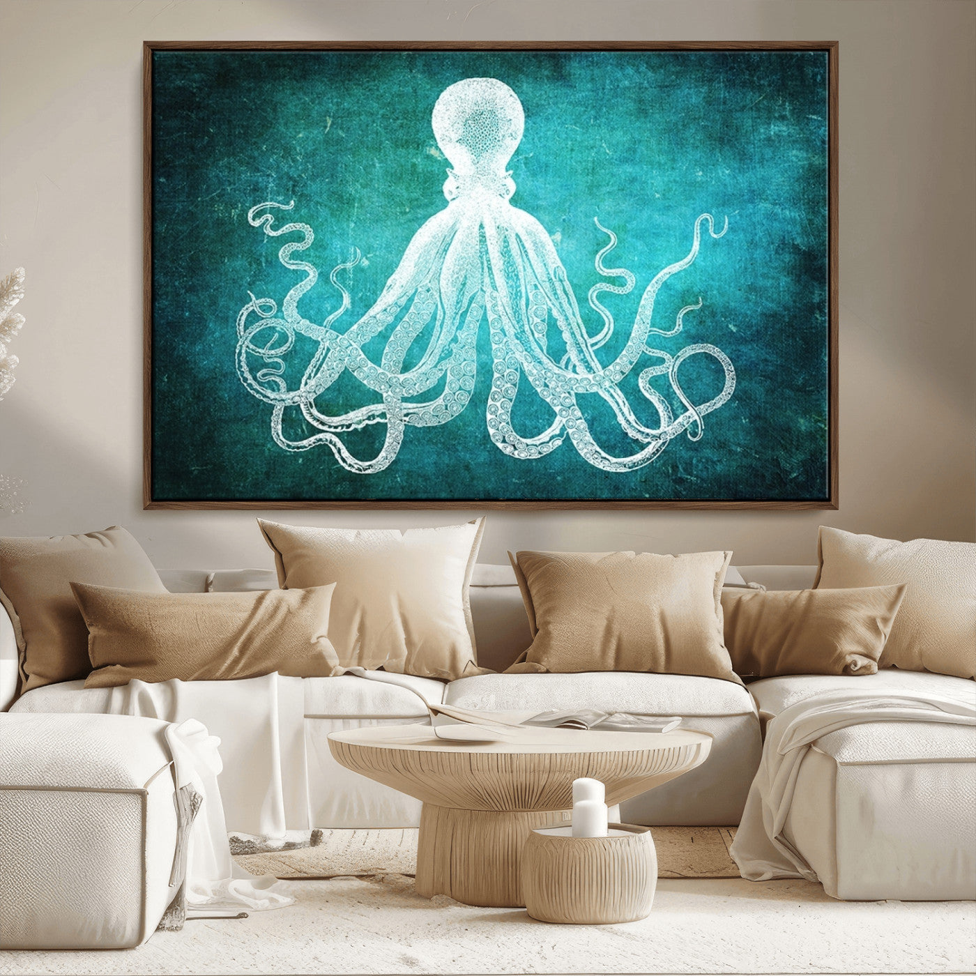 20773-MGV-CV-36X24-Green Octopus Abstract Wall Art Canvas Print