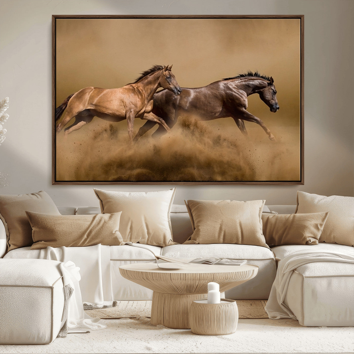 53721-MGV-CV-36X24-Large Wall Art Canvas Print – Two Running Brown Horses Motion Animal Artwork for Home, Office, Living Room Decor