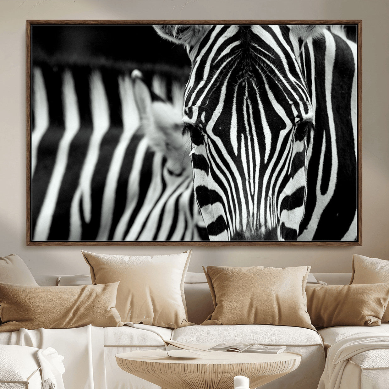 MGV-FC-36X24 - Zebra Wall Art – Close Up Black and White Animal Print, Bold Safari Decor for Living Room, Office, or Bedroom