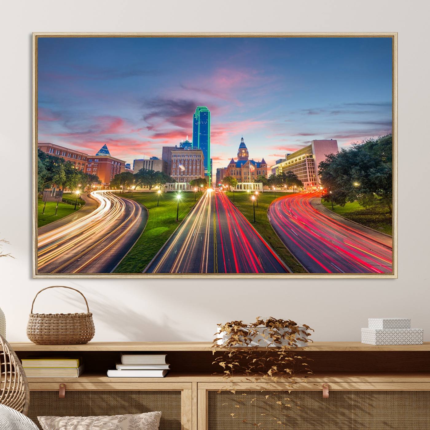 -Dallas City Lights Large Wall Art Dallas Cityscape Canvas Print Framed Living Room Decor