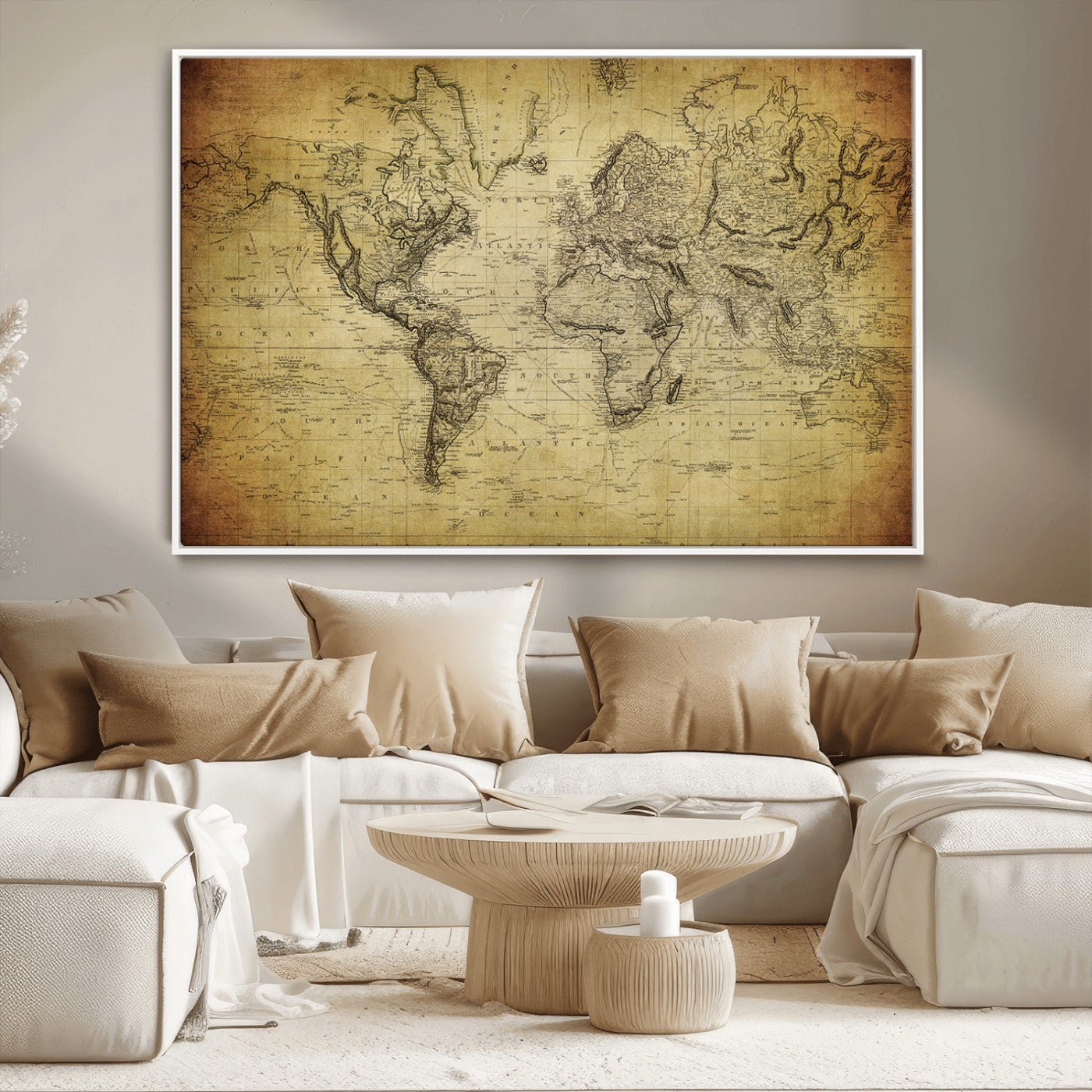 -Push Pin World Map Canvas Print – Travel Tracker Wall Art for Couples, Perfect Anniversary Gift for Home or Office Decor