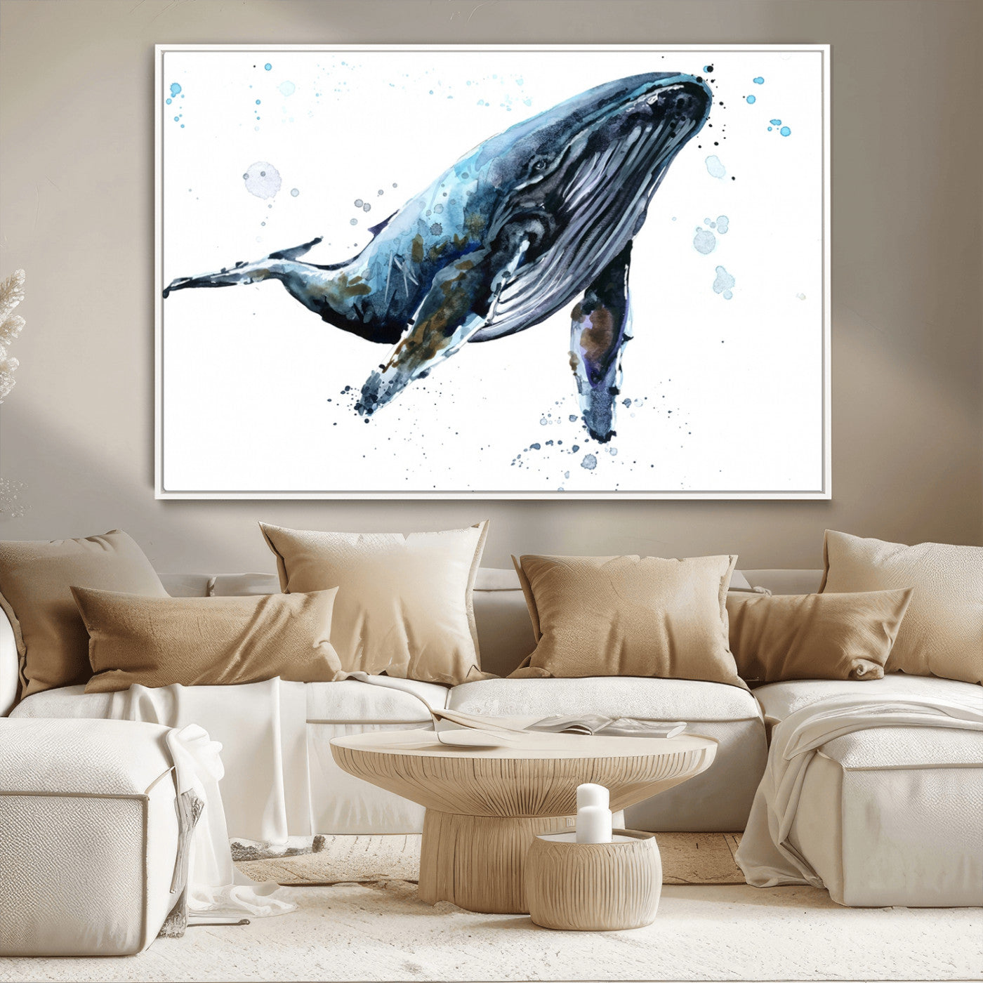 -Watercolor Whale Wall Art Canvas Print