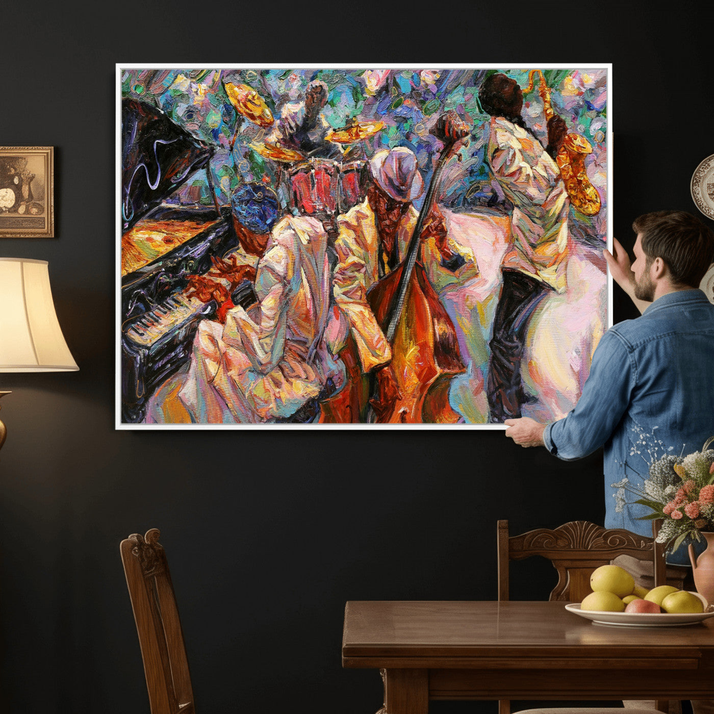 34929-MGV-CV-36X24 - African American Jazz Art Music Abstract Wall Art Painting Canvas Wall Art