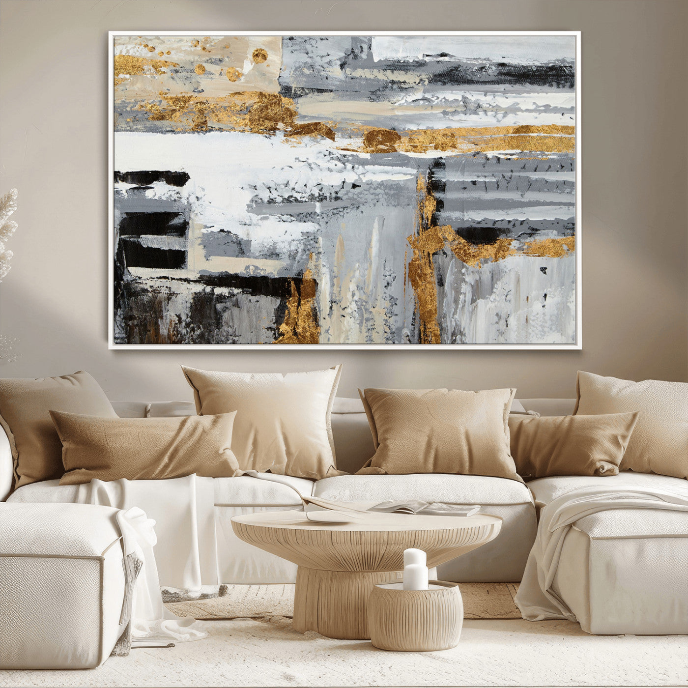 43177-MGV-CV-36X24-Abstract Painting Canvas Wall Art Print Paint Drip Art Brush Strokes Gray Artwork