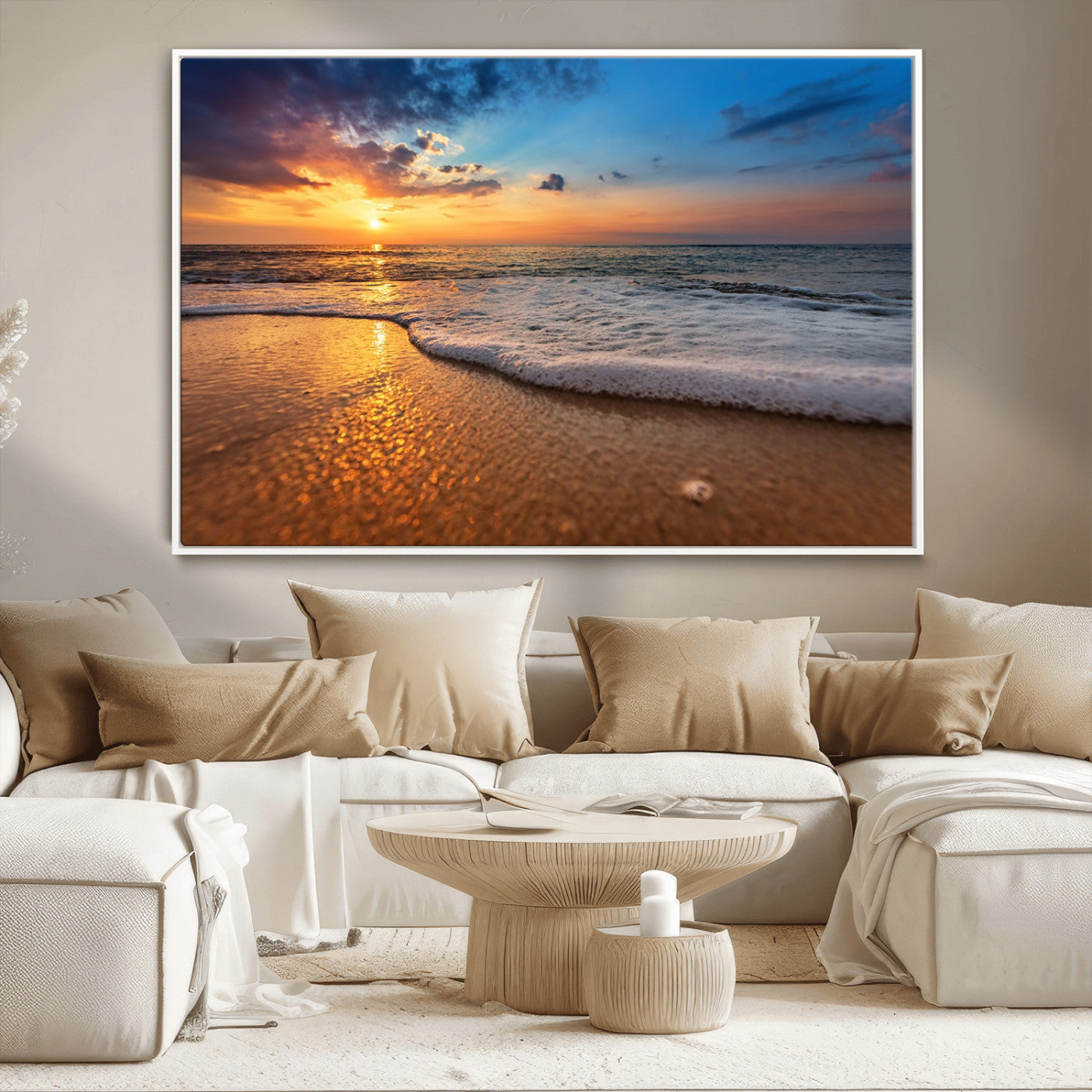 -Sunset and Beach at Night Wall Art Canvas Print