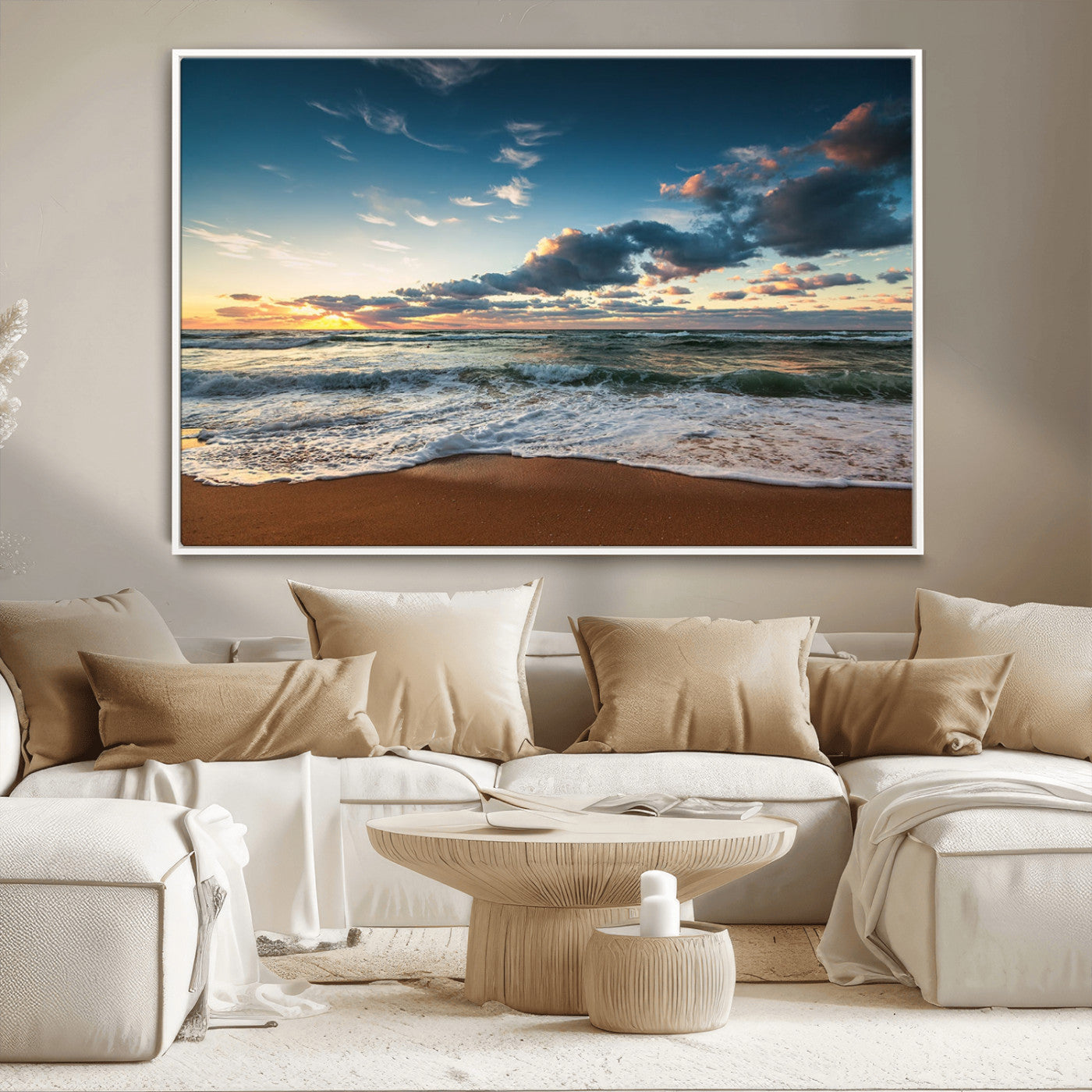 -Ocean Beach Wall Art Canvas Print Sunset Artwork Print Coastal Wall Art