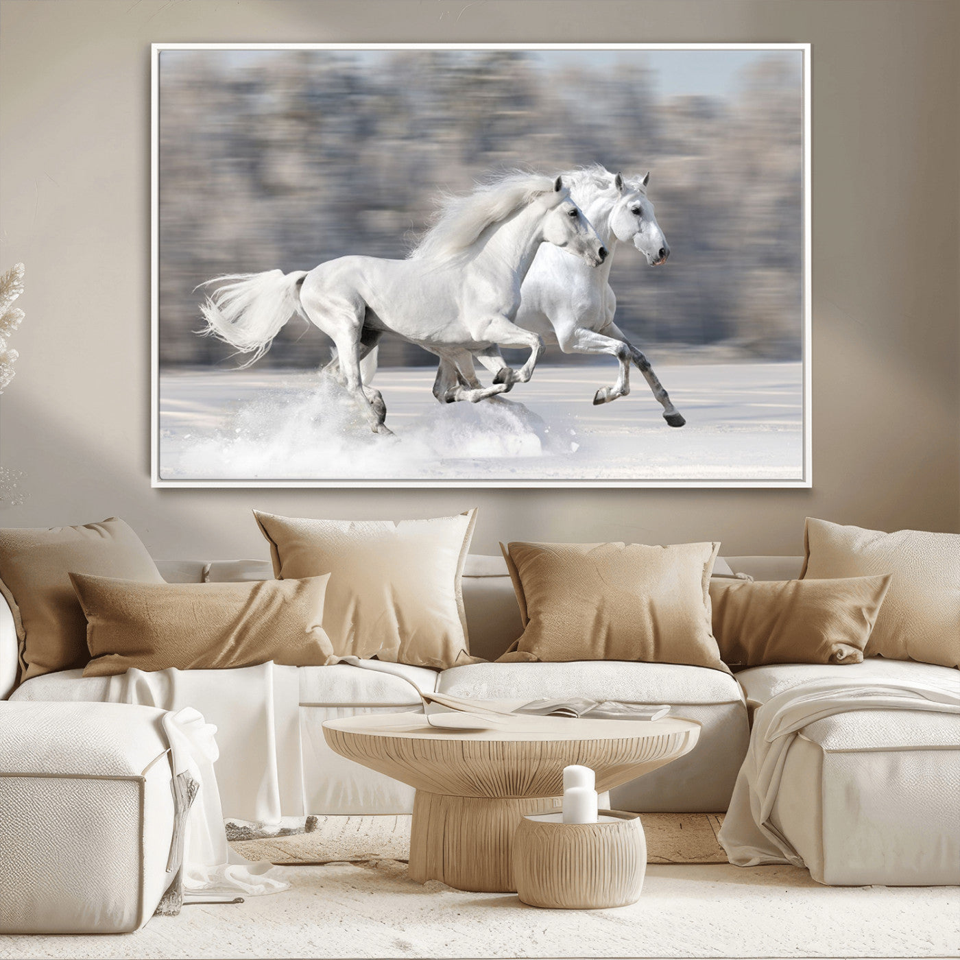 -The White Horses Wall Art, Framed White Horses Wall Art Canvas Print