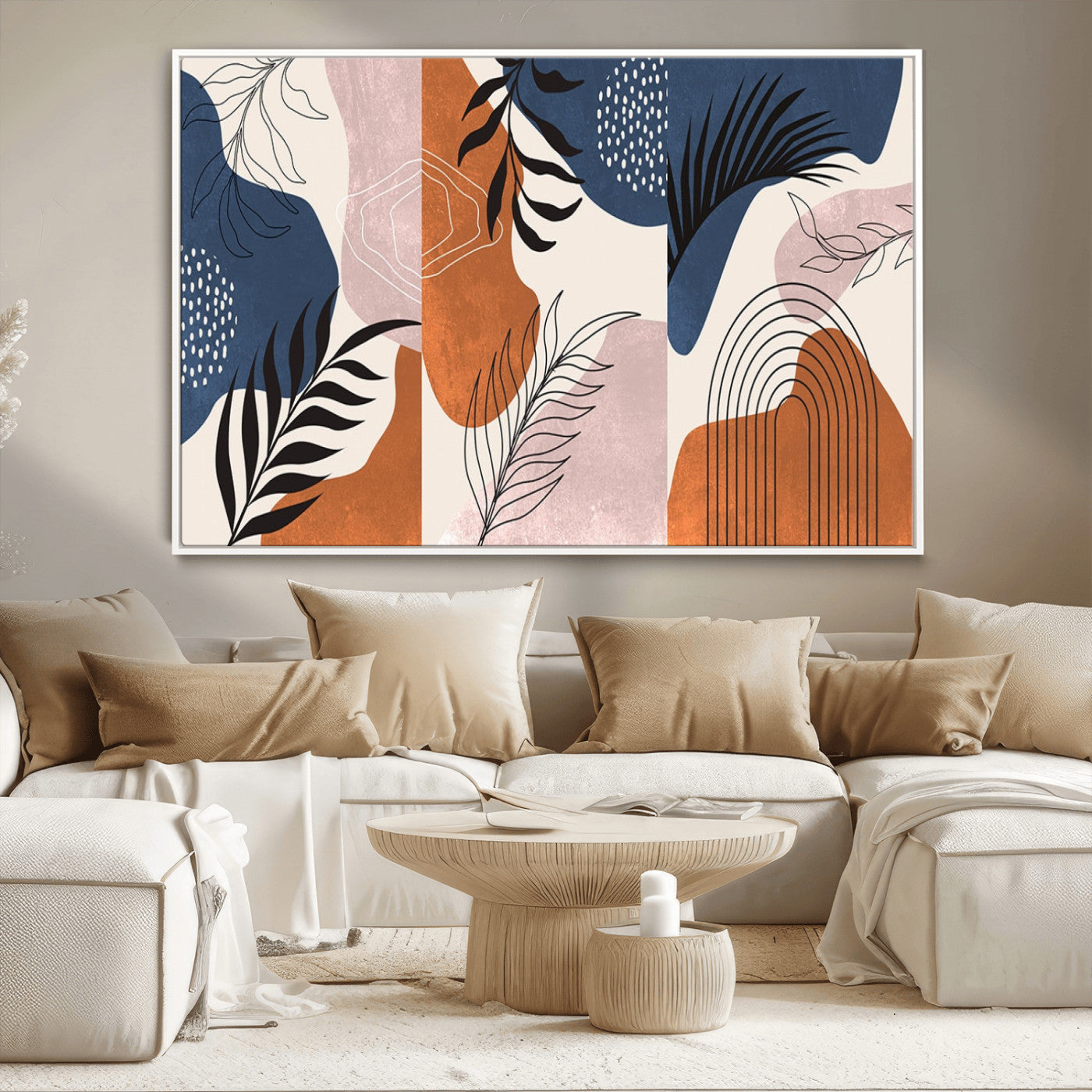 -Boho Wall Art Canvas Print Set Mid-Century Prints Bohemian Wall Artwork Prints Boho Neutral,
