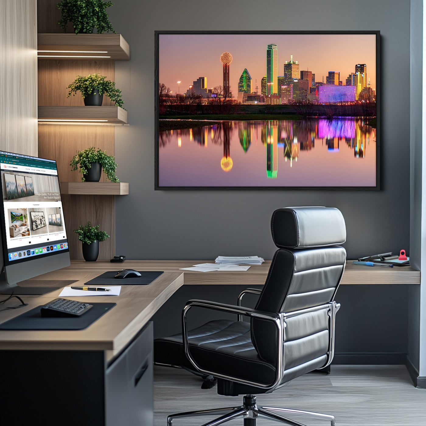 -Colorful Dallas City Lights Night Skyline Wall Art Print Dallas Cityscape Canvas Print Dallas