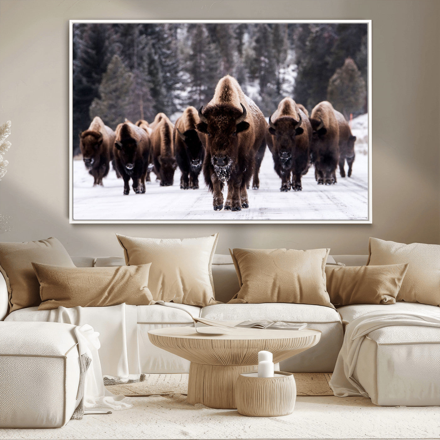 66871-MGV-CV-36X24-Bison Wall Art Canvas Print- Bison Herd Canvas Wall Art – Majestic Wildlife Photography – Framed and