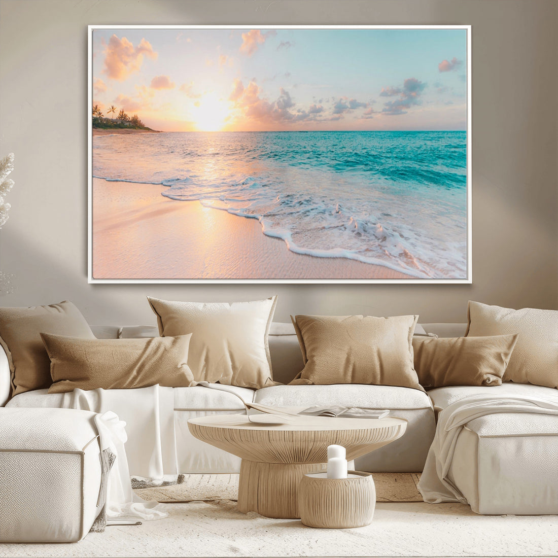 Beach Sunrise Wall Art, Coastal Seascape Canvas Print, Ocean Wave Wall Decor