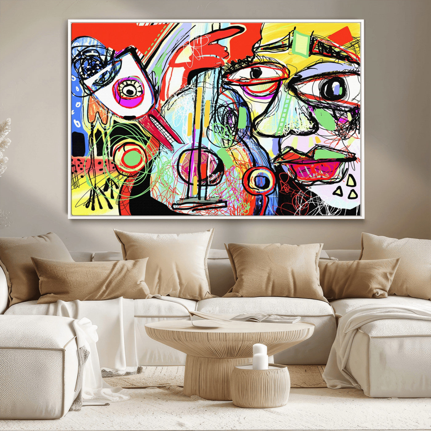 37796-MGV-CV-36X24-Picasso Style Art Abstract Canvas Wall Art Print , Colorful Abstract Artwork