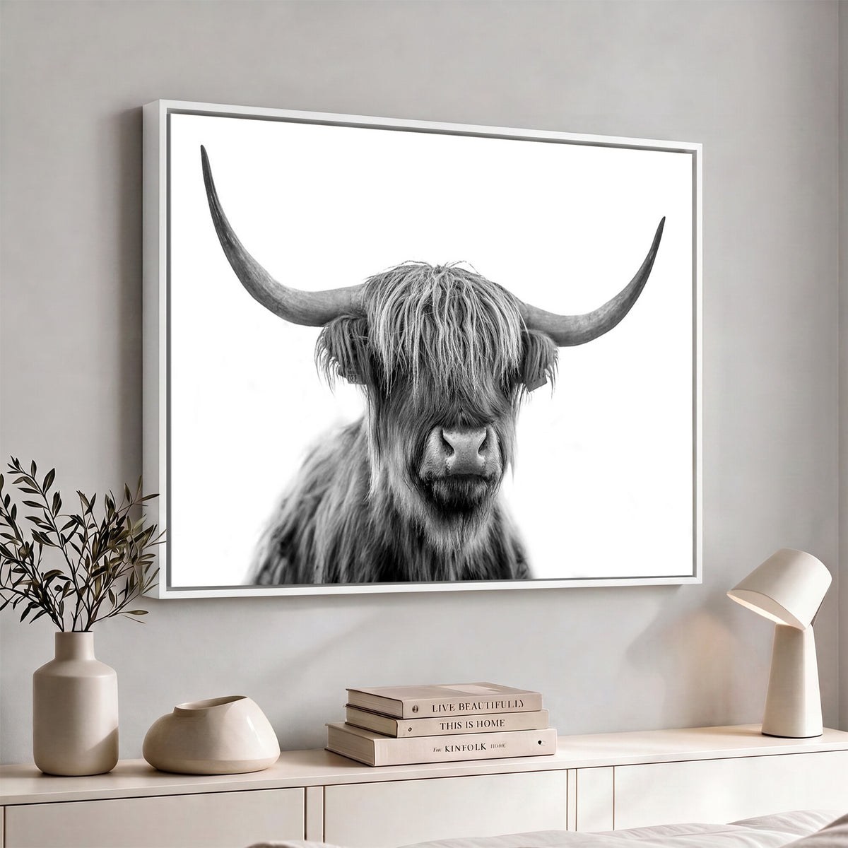 75503-_Poster-30x20 - Scottish Highland Cow Cattle Art Print Wall Art Canvas Print for Farmhouse Decor, Framed Scottish