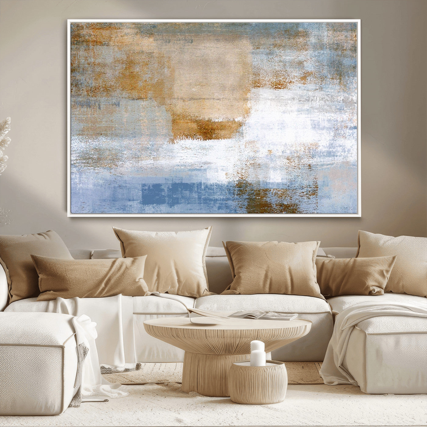 72354-MGV-CV-36X24-Blue Multi Panel Abstract Wall Art Canvas, Abstract Blue and Gold Canvas Print