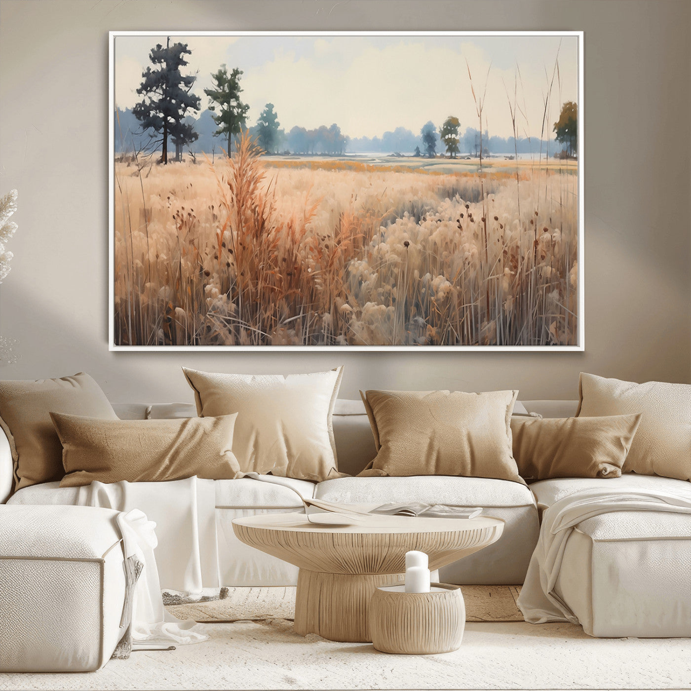 98822-MGV-CV-36X24-Golden Fields Canvas Wall Art Print – Serene Landscape of Nature’s Tranquility in Minimalist Modern