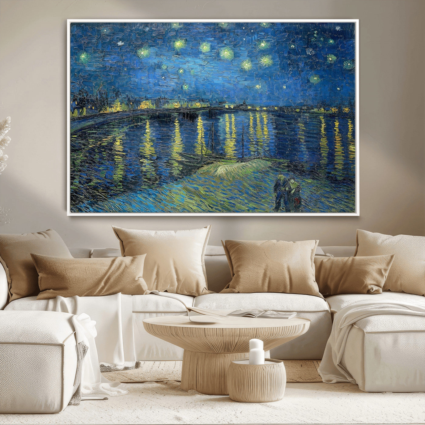 94605-MGV-CV-36X24-Vincent van Gogh Starry Night over the Rhone Abstract Wall Art Canvas, Starry Night Canvas Print