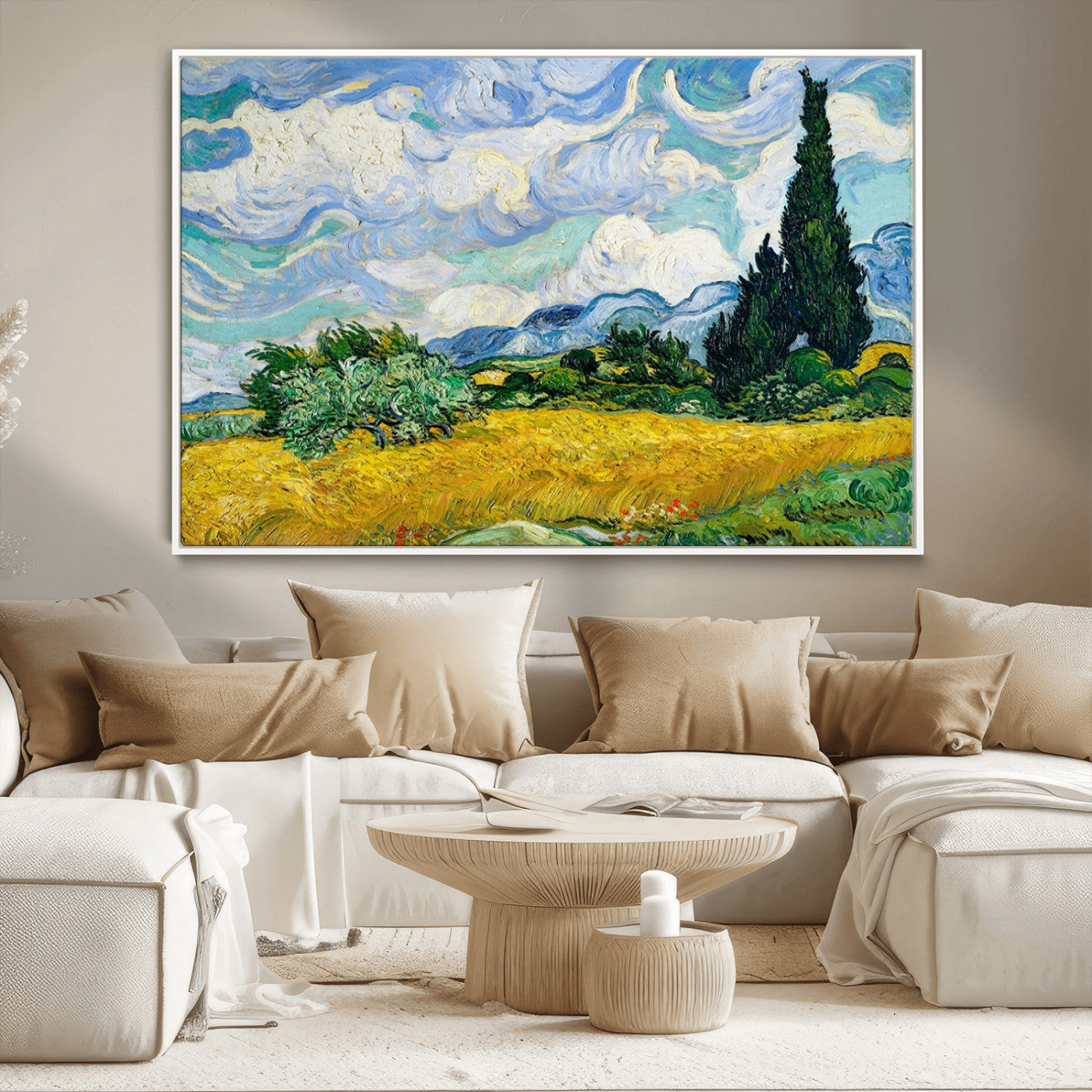 97252-MGV-CV-36X24-Wheatfield With Cypresses By Van Gogh Painting Wall Art Canvas, Wheatfield With Cypresses Canvas
