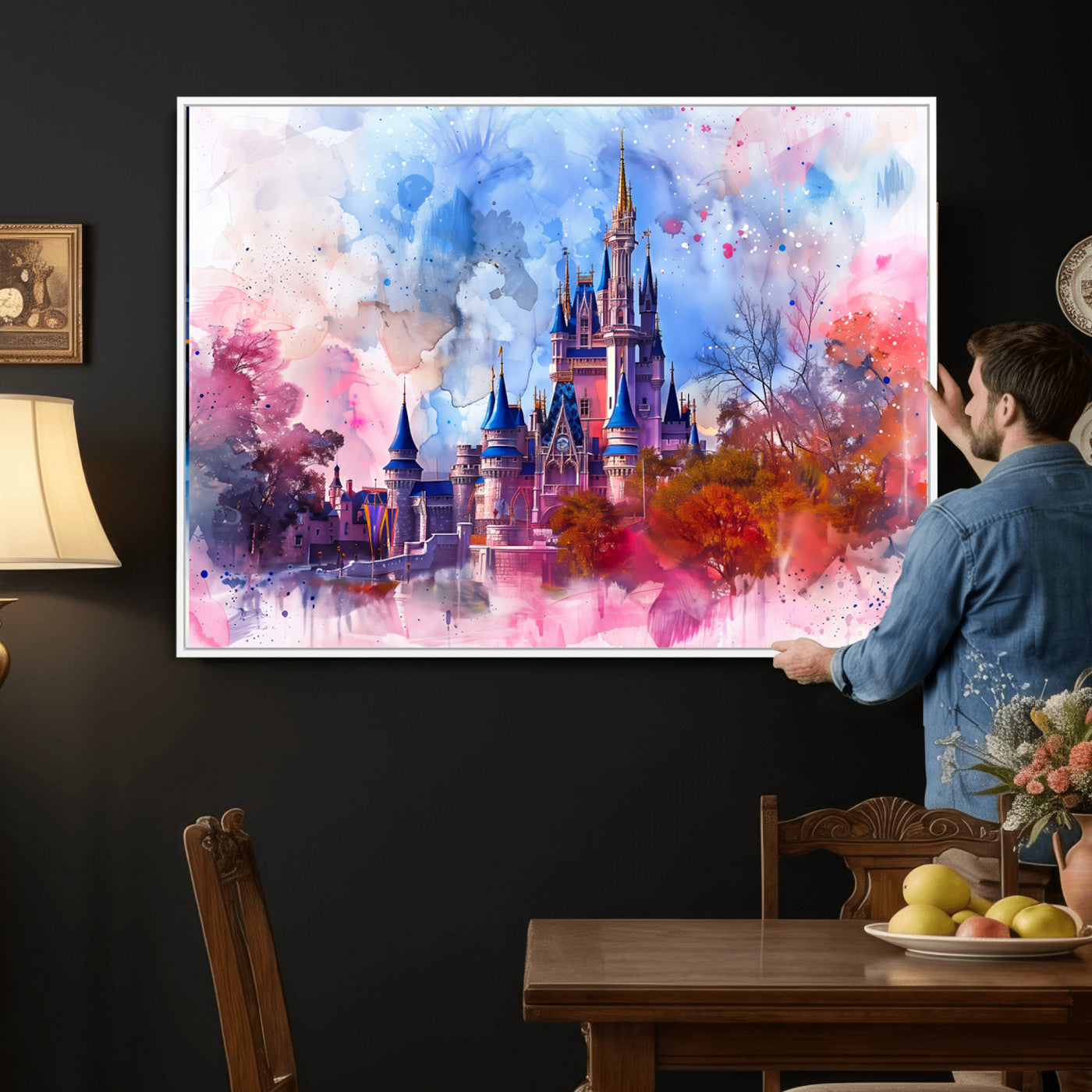 58662-MGV-CV-36X24 - Disney Wall Art: Dreamy Watercolor Cinderella Castle Canvas Print