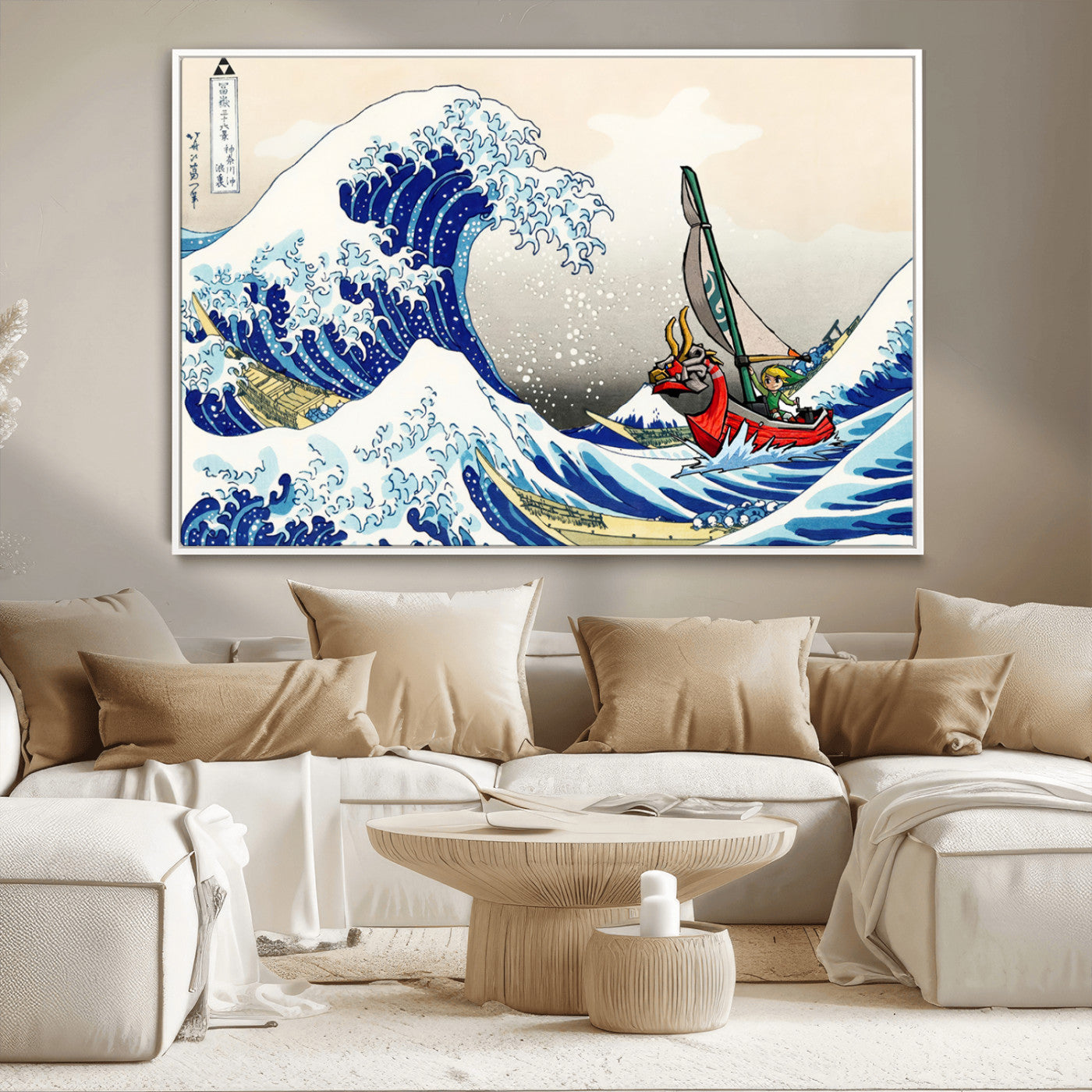 19450-MGV-CV-36X24-Katsushika Hokusai Kanagawa Giant Wave Wall Art Canvas Print | Iconic Japanese Art for Living Room