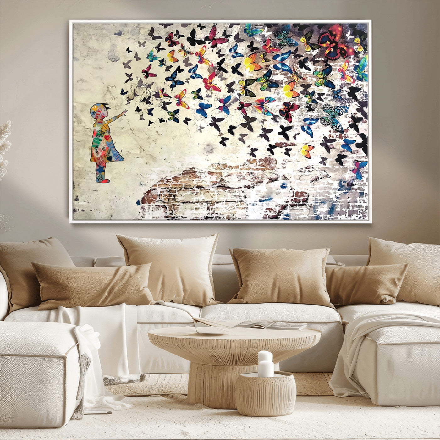 -Banksy Wall Art - Banksy Girl Butterfly Graffiti Wall Art Canvas Print - Butterfly Girl and Freedom