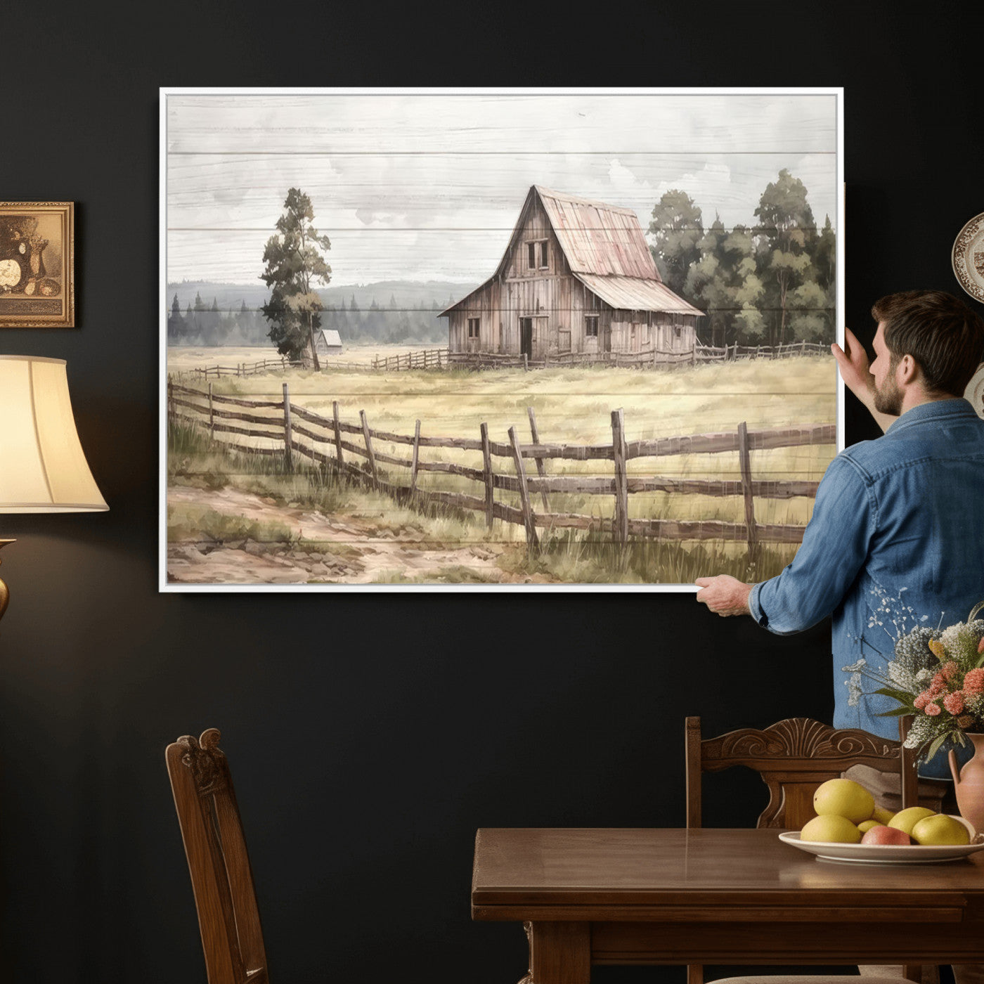87489-MGV-CV-36X24 - Rustic Farmhouse Barn Wall Art | Framed Gallery Wrap Barn Giclee Canvas Print for Farmhouse Decor