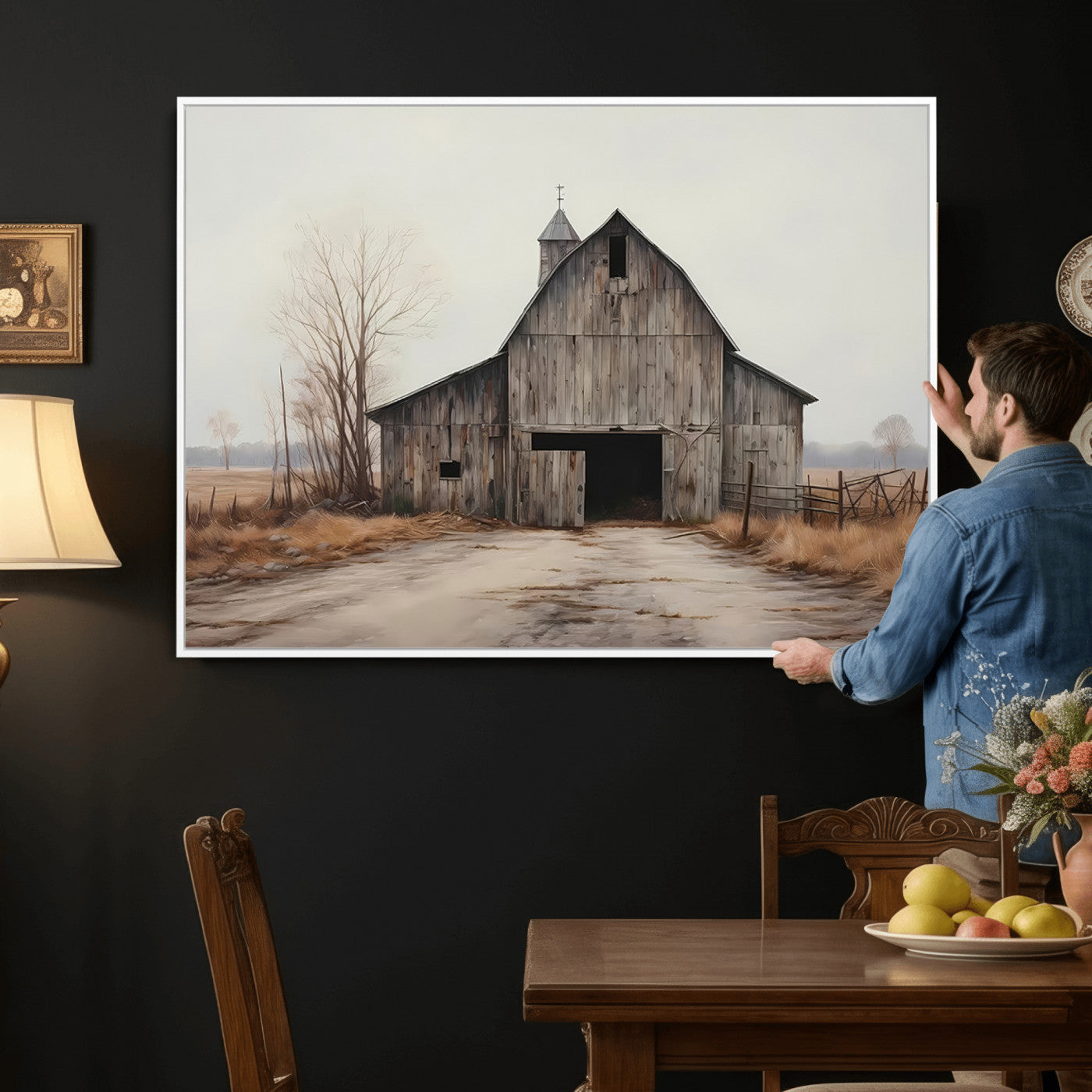 11602-MGV-CV-36X24 - Farmhouse Rustic Barn Wall Art Canvas Print – Framed and Ready to Hang – Perfect Addition to